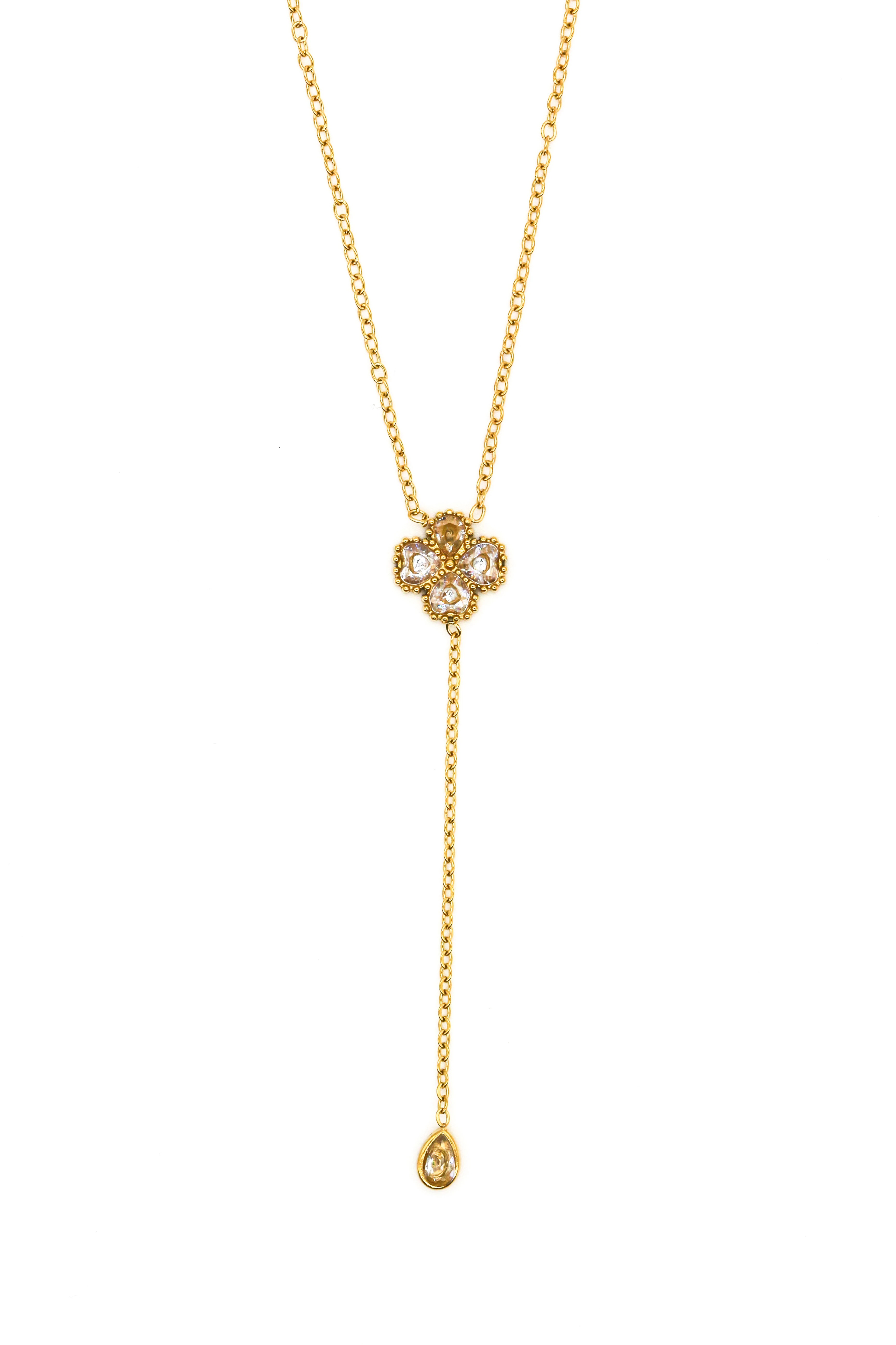 Çelik Y Kolye,Taşlı Tek Yoncalı