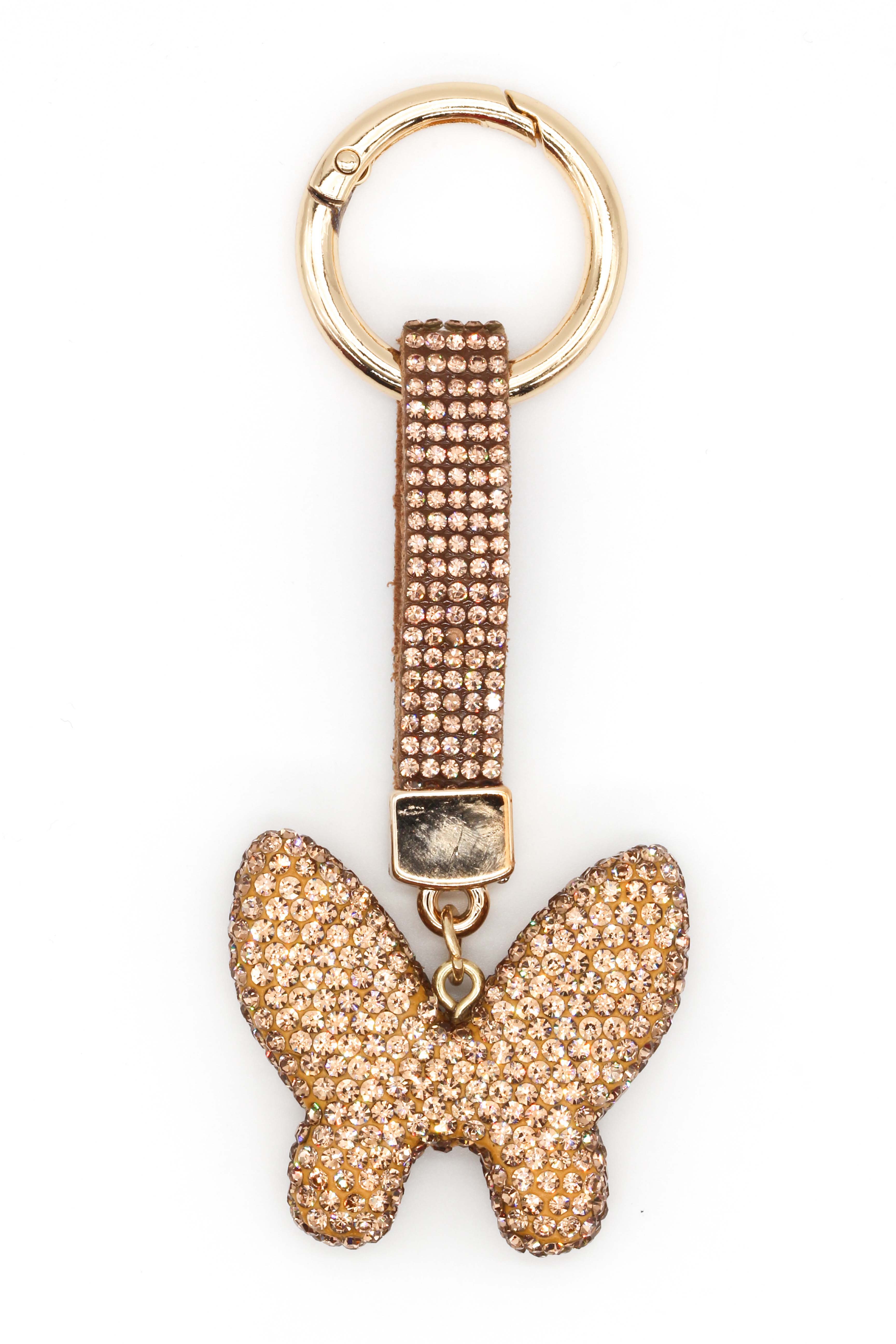 Taşlı Kelebekli Anahtarlık - Gold