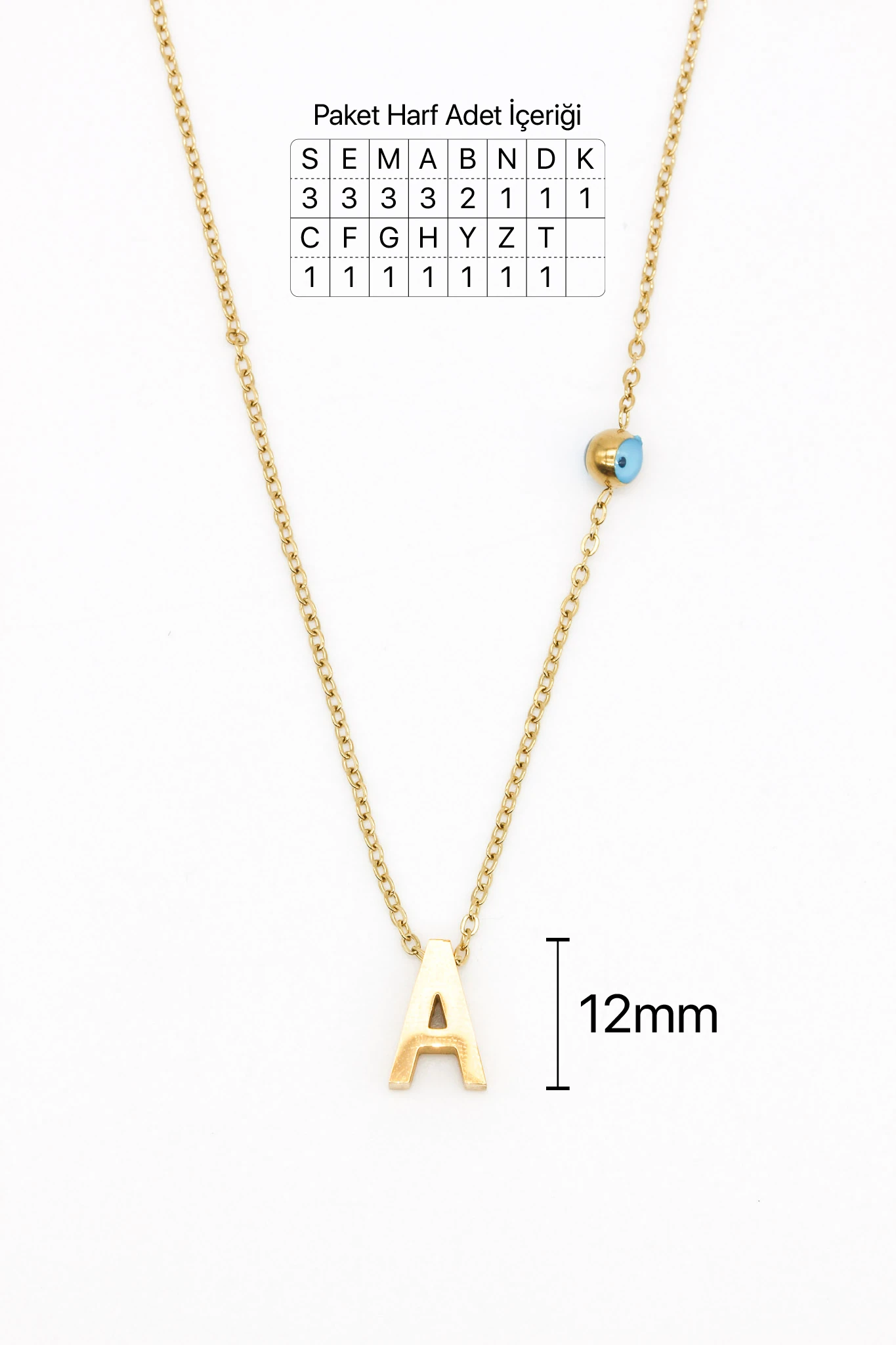Çelik Göz Boncuklu Düz Harf Kolye,24'lü Paket