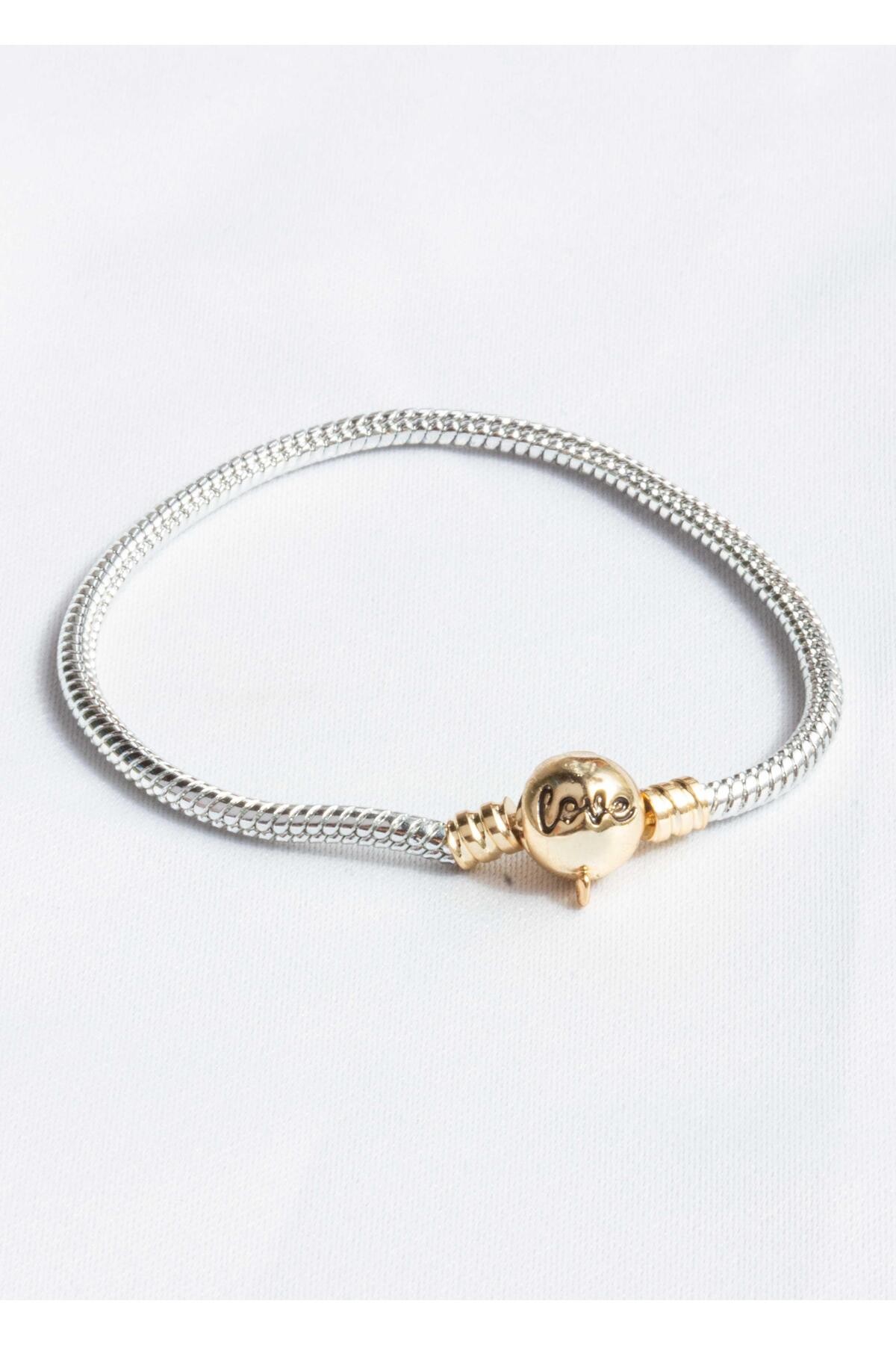 ÇELİK BİLEKLİK LOVE YAZILI GOLD YUVARLAK CHARM BİLEKLİK - silver