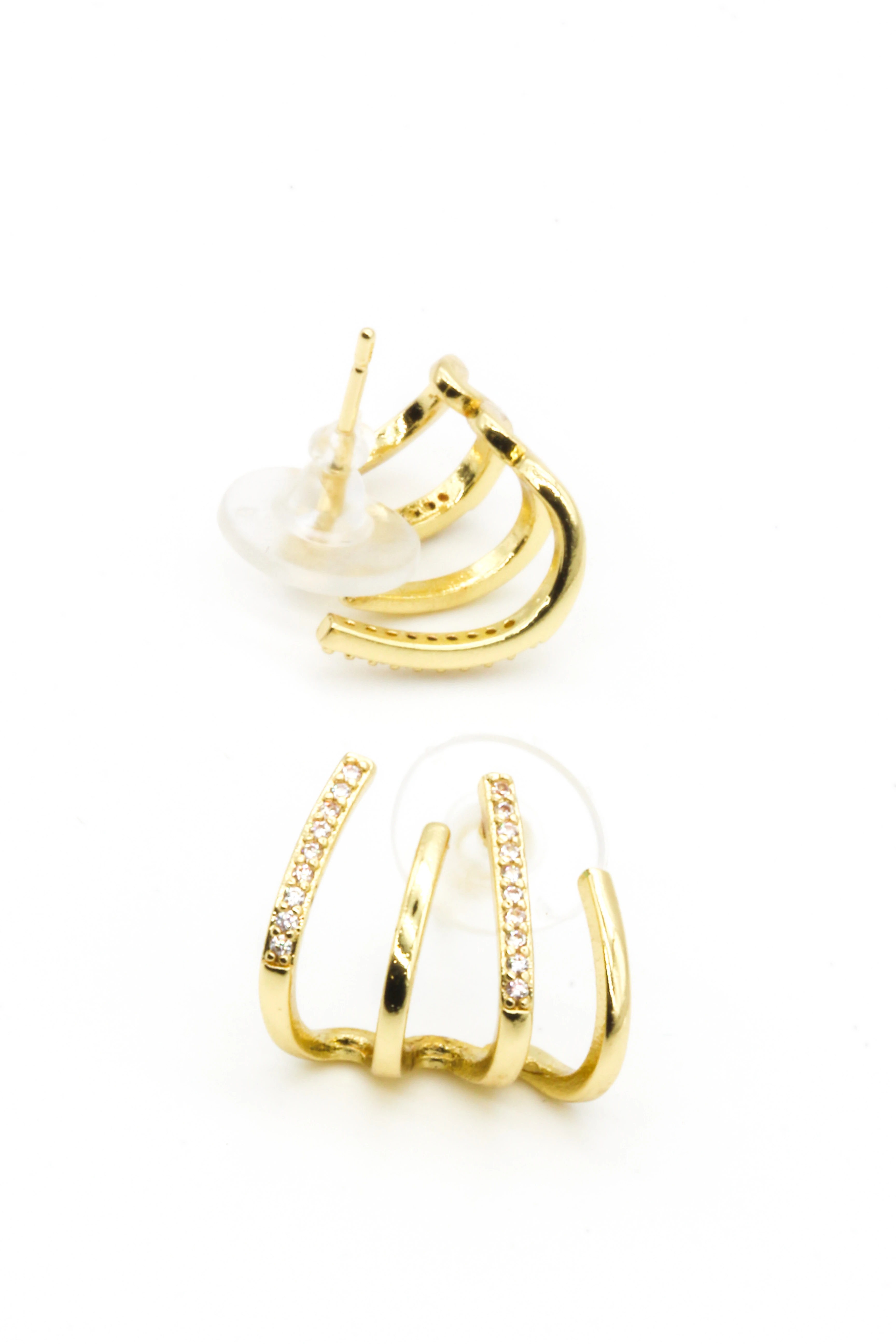 Zirkon Taşlı Dörtlü Pençe,Çivi Küpe