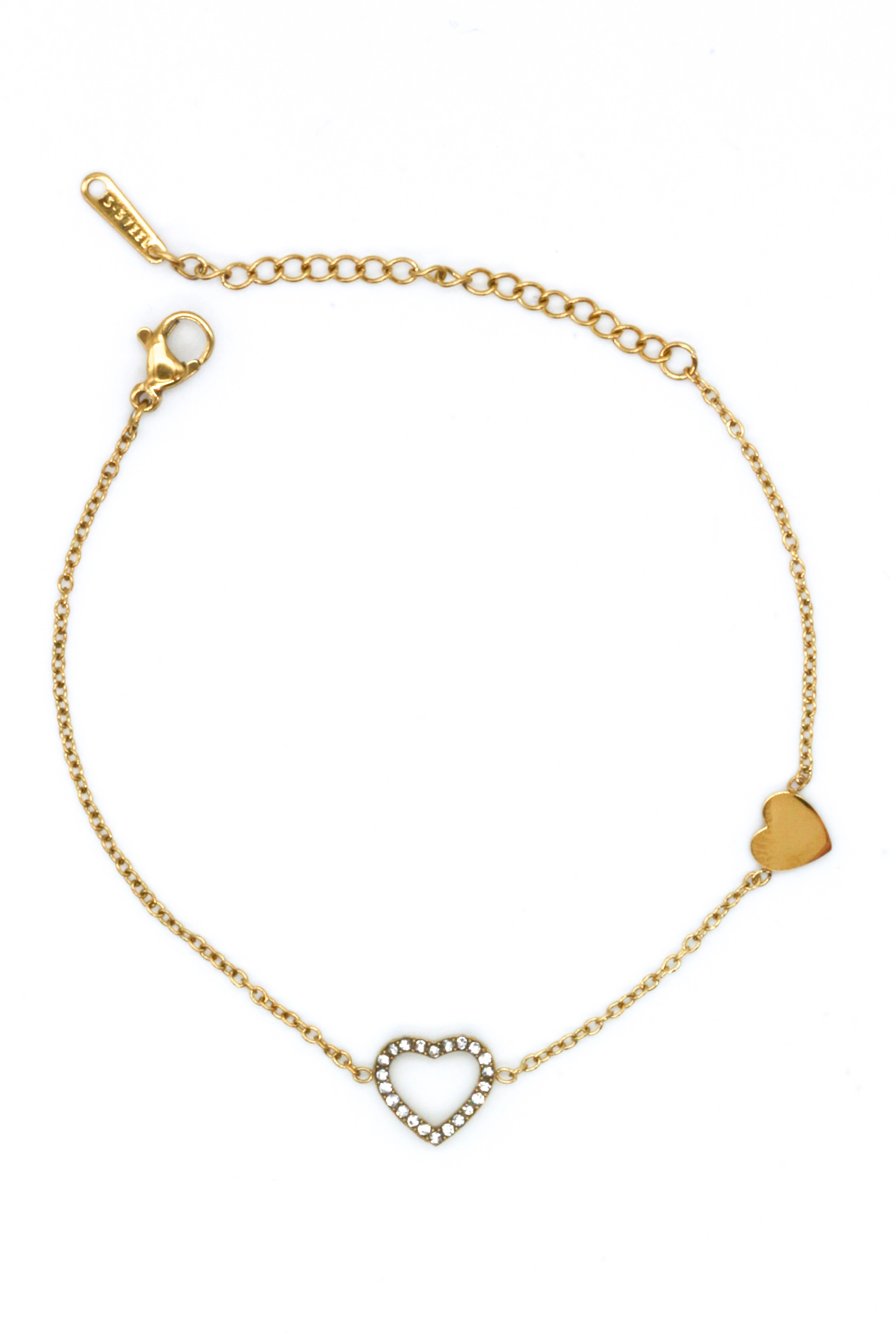 Çelik Zincir Bileklik,Taşlı Kalpli