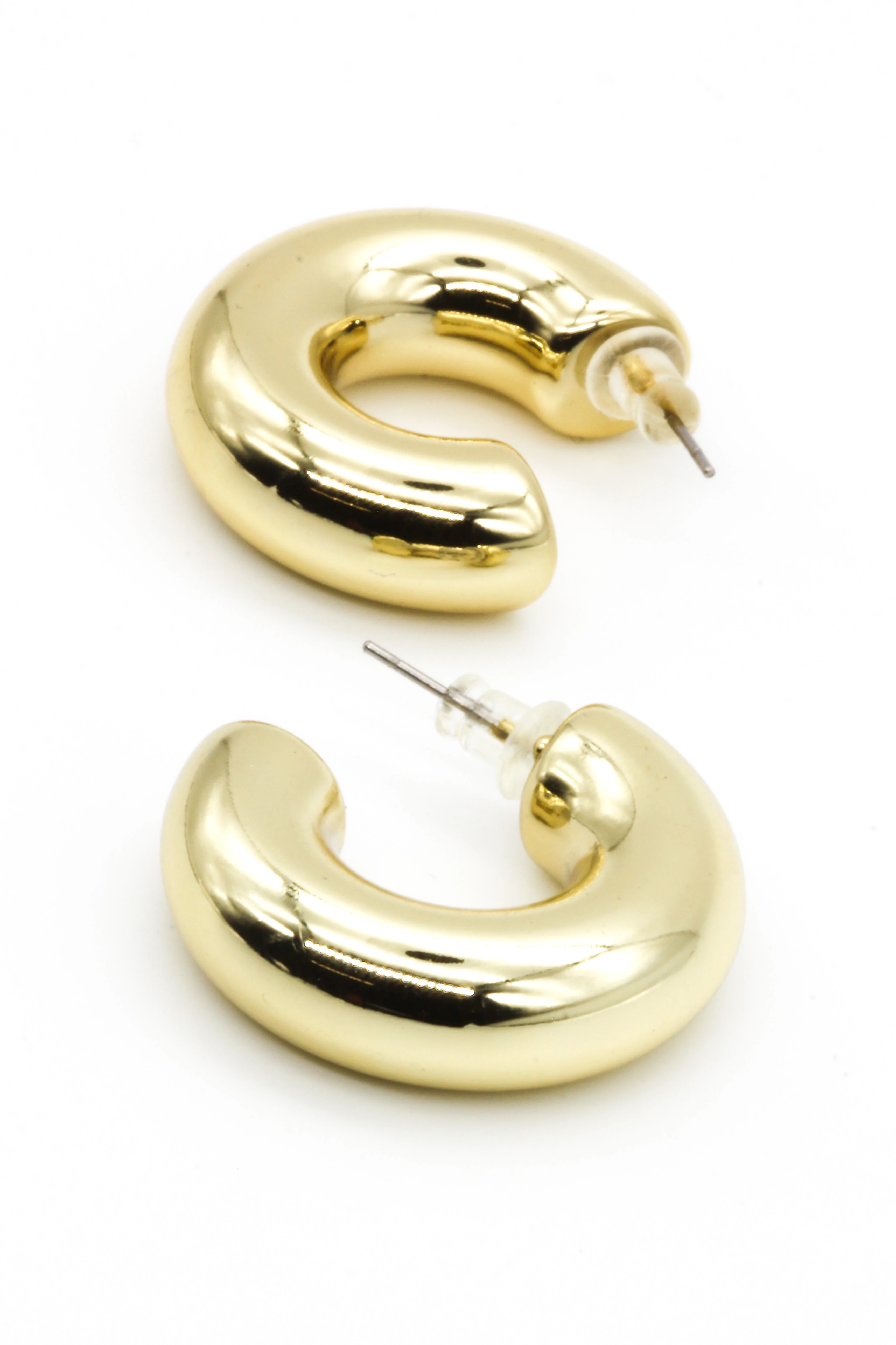 Yarım Kalın Halka Çivi Küpe - Gold