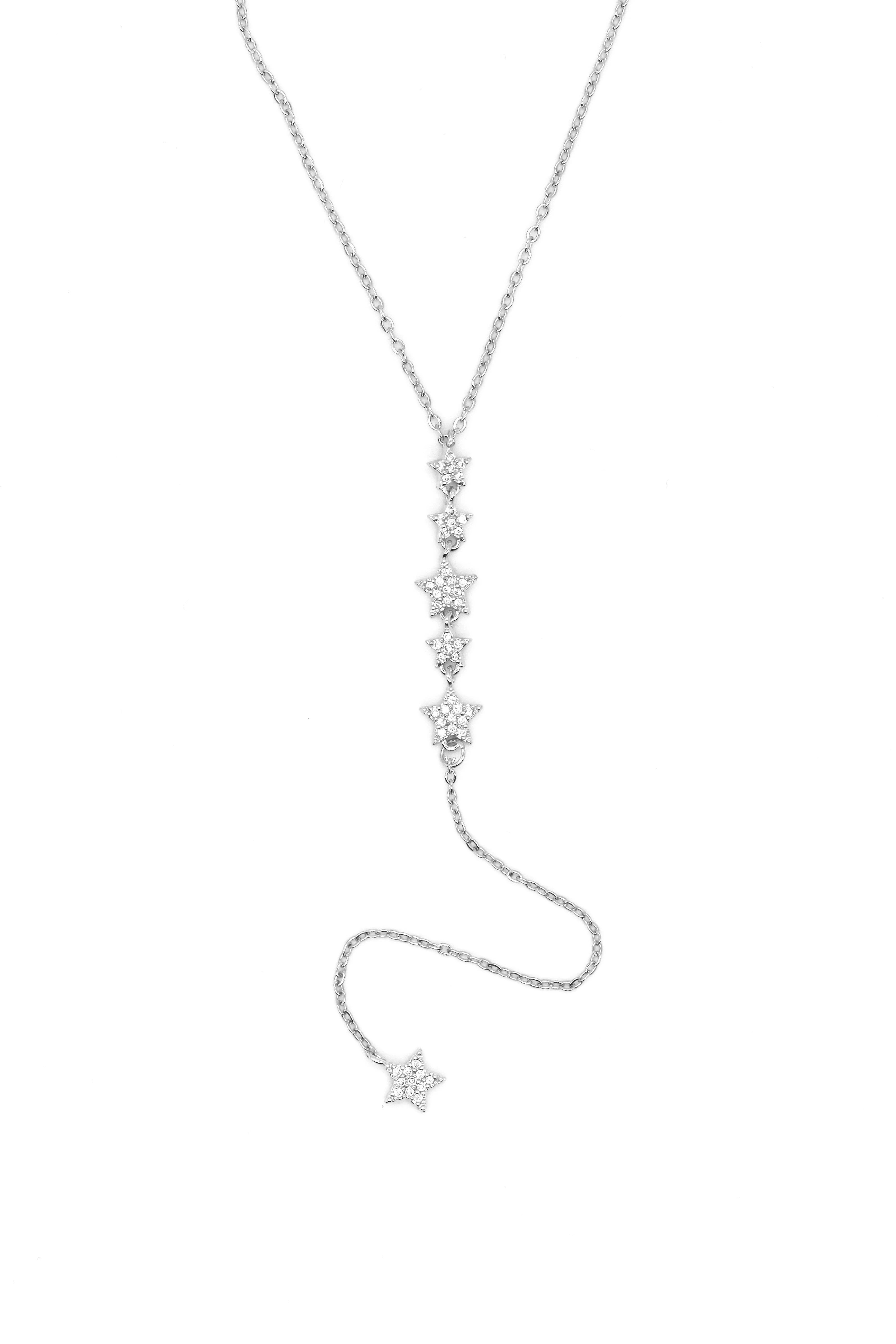 Çelik Y Kolye,Zirkon Taşlı Altı Yıldızlı