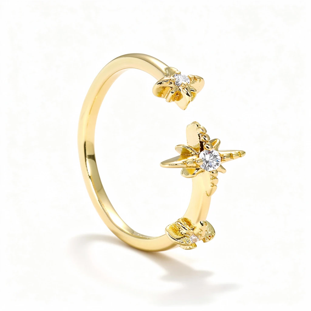 Zirkon Taşlı Ayarlanabilir Yüzük,Kutup Yıldızlı - Gold