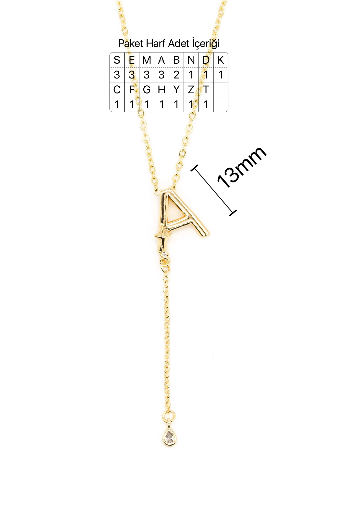 Çelik Mini Kutup Yıldızlı,Sarkık Damla Taşlı Y Model Harf Kolye,24'lü Paket