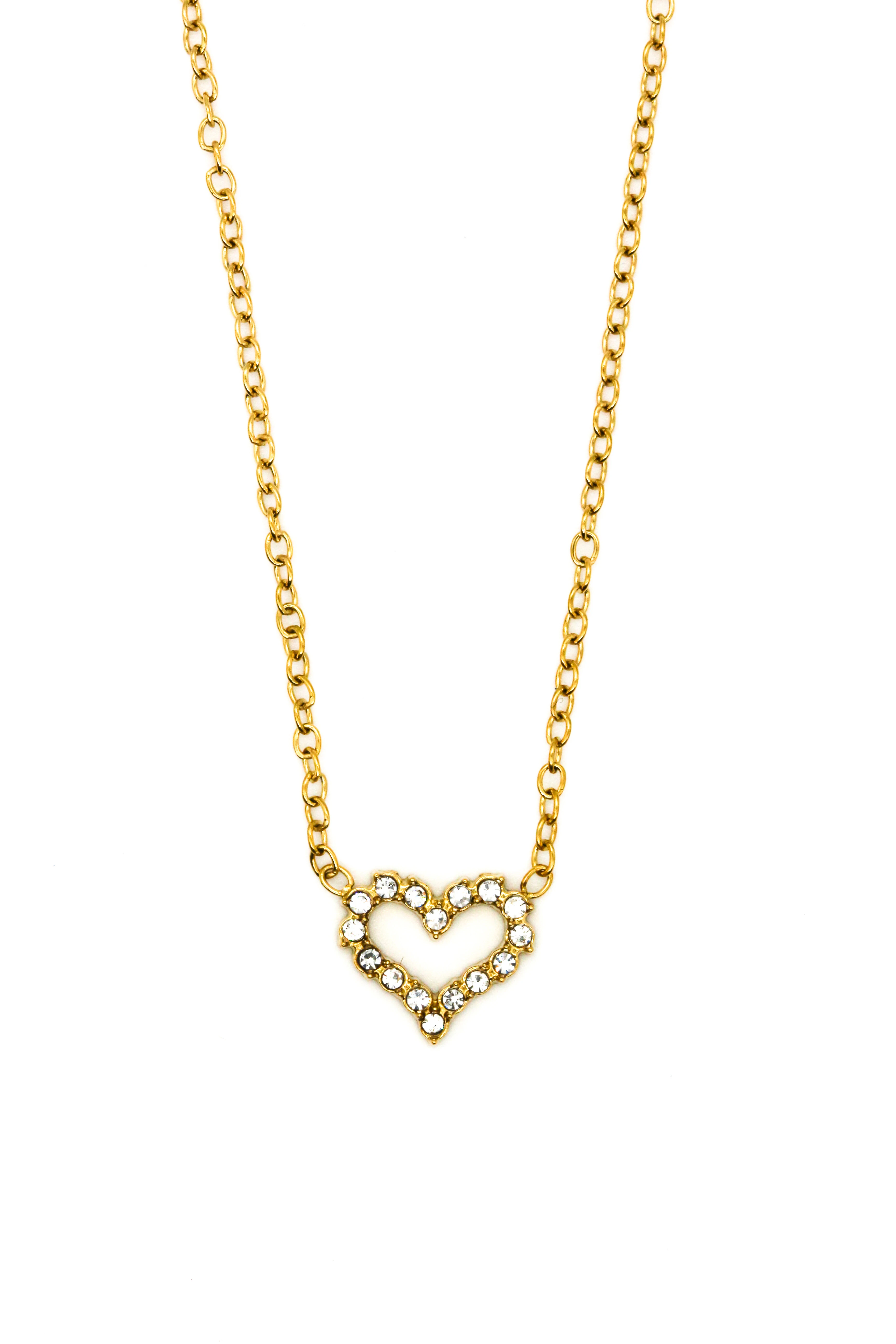 Çelik Kolye,Taşlı Tek Kalpli