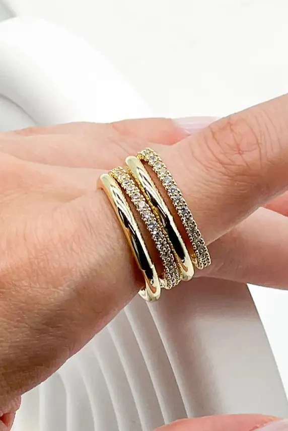 Dörtlü Bağlı Halka Yüzük,Zirkon Taşlı