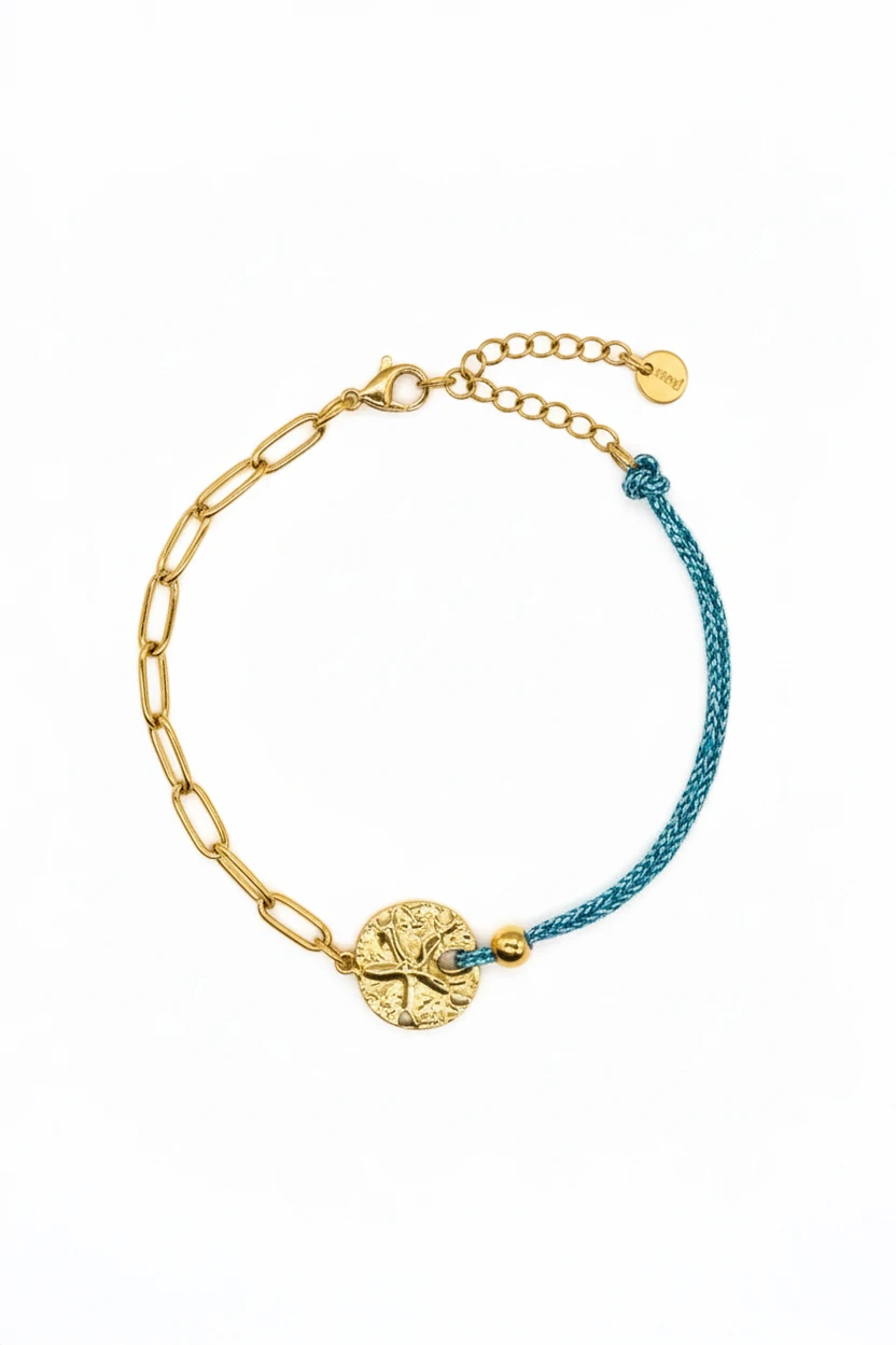 Çelik Deniz Yıldızlı,Turkuaz İpli Zincir Bileklik