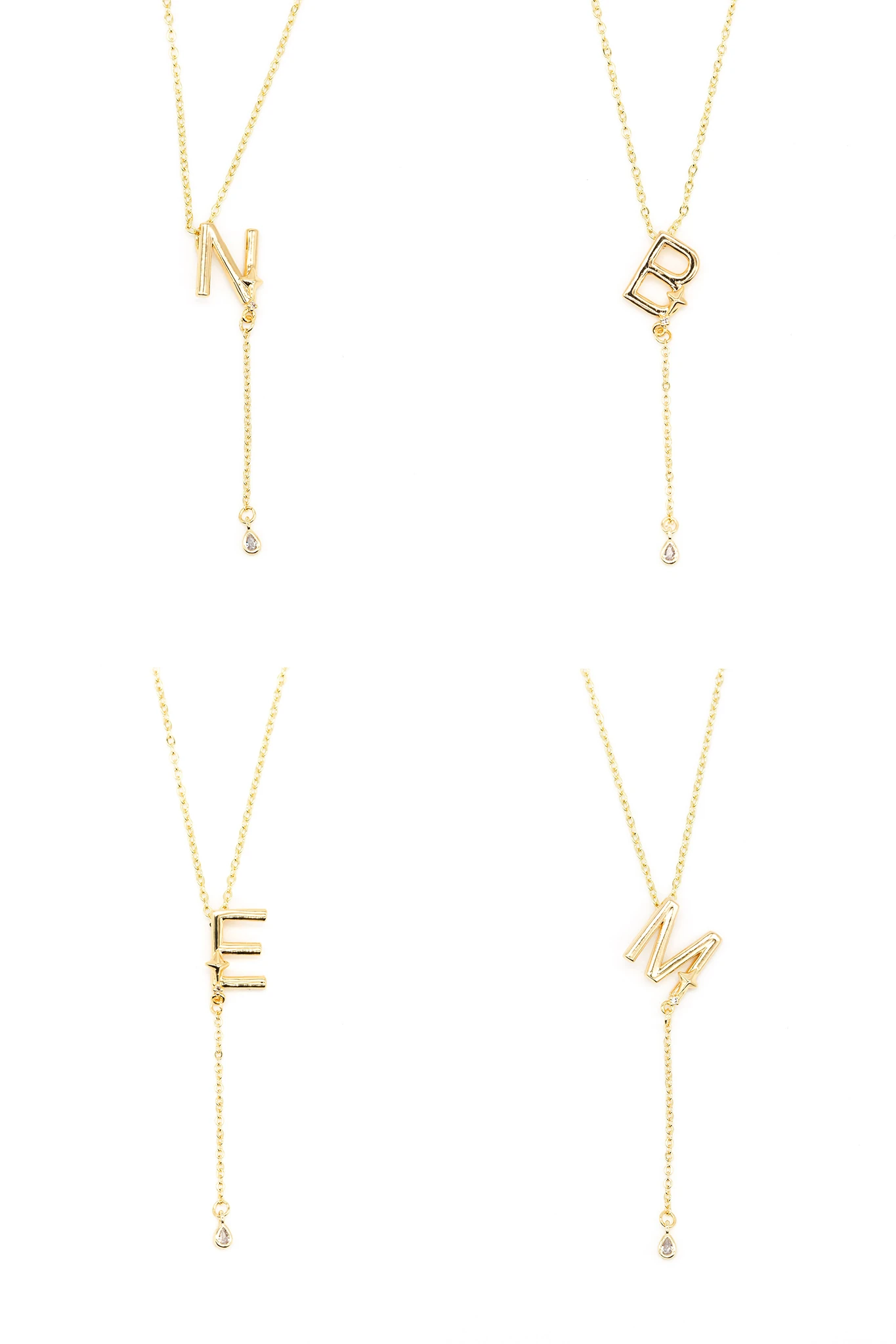 Çelik Mini Kutup Yıldızlı,Sarkık Damla Taşlı Y Model Harf Kolye,24'lü Paket