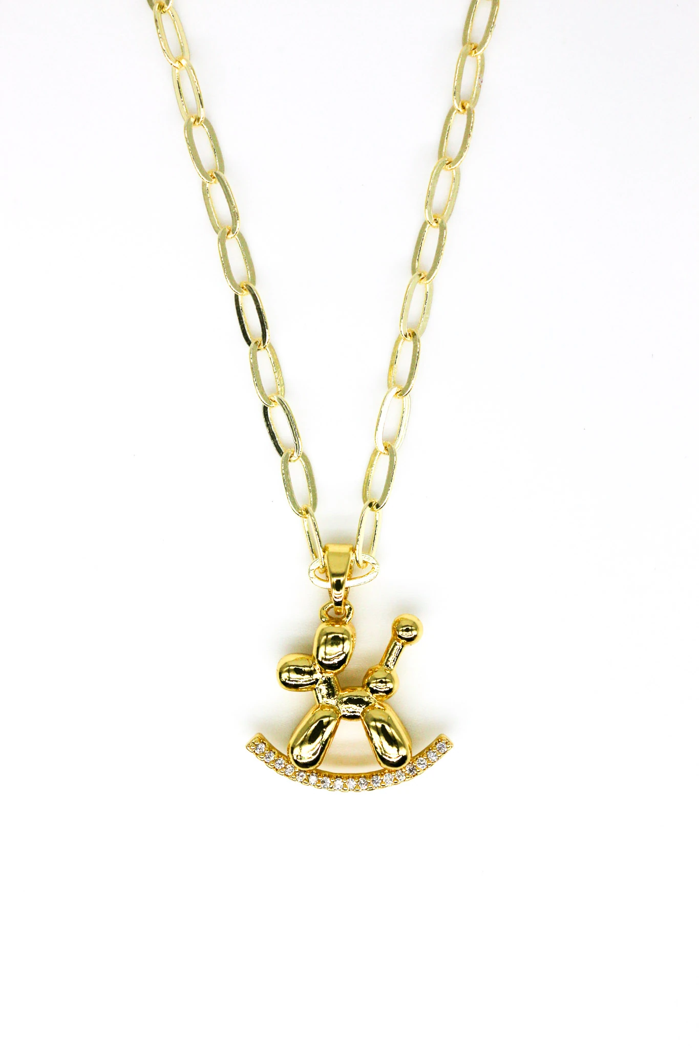 Taşlı Köpek Figürlü Zincir Kolye