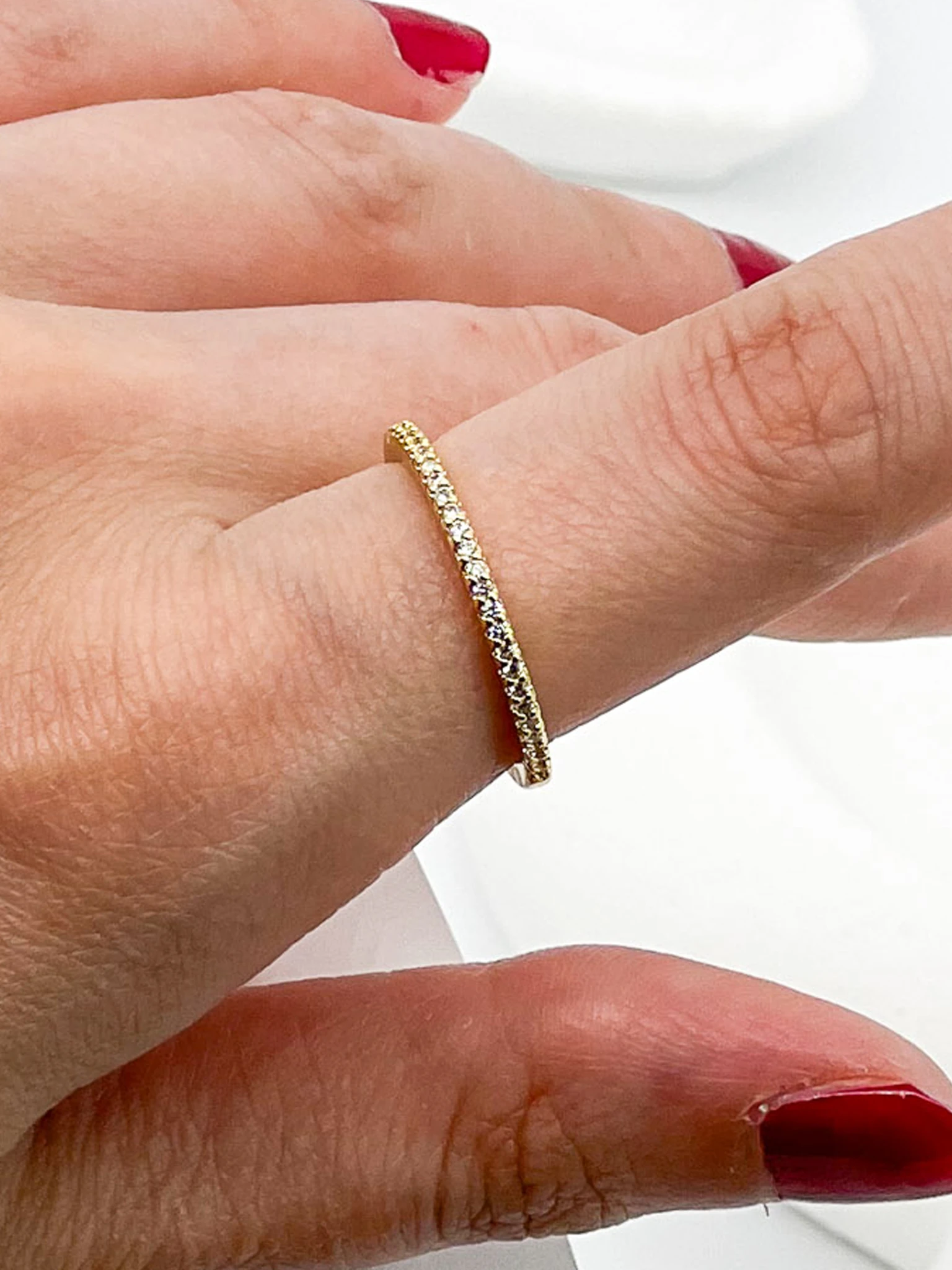 Ayarlanabilir Yüzük,İnce Mini Sıralı Zirkon Taşlı - Gold