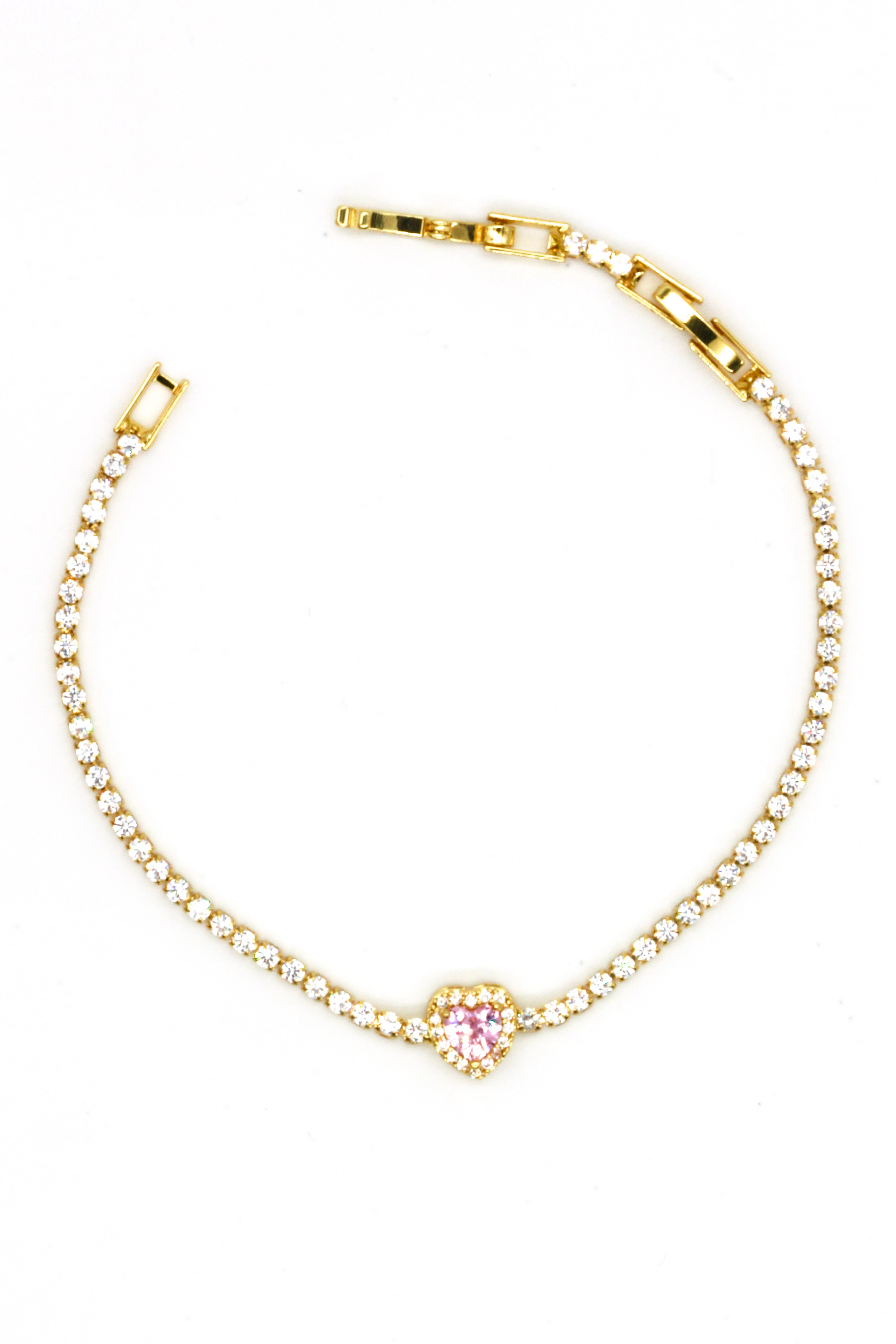 Çelik Suyolu Bileklik,Pembe Taşlı Kalpli