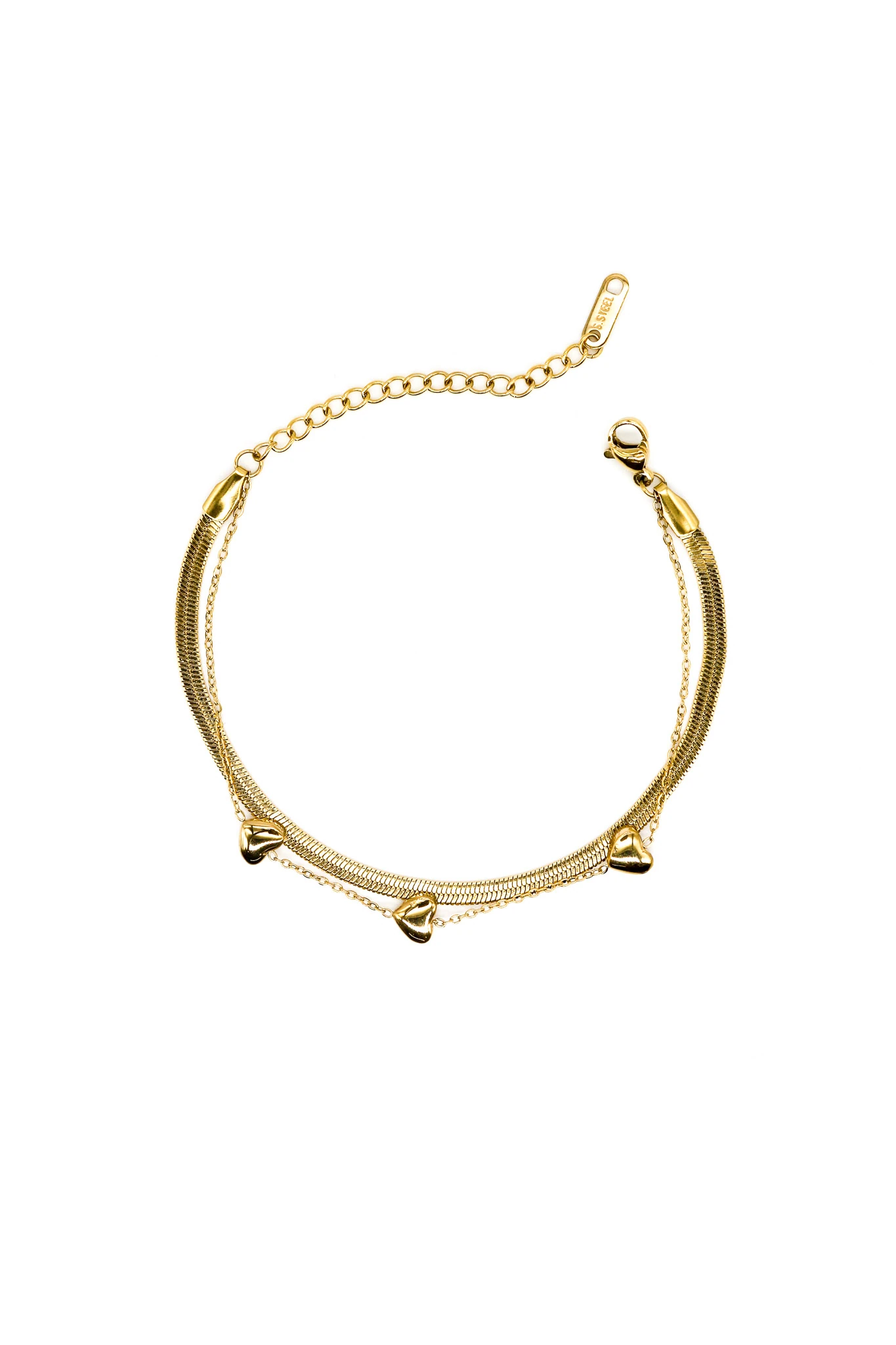 Çelik İtalyan Zincir,Üç Kalpli ikili Kombin Zincir Bileklik