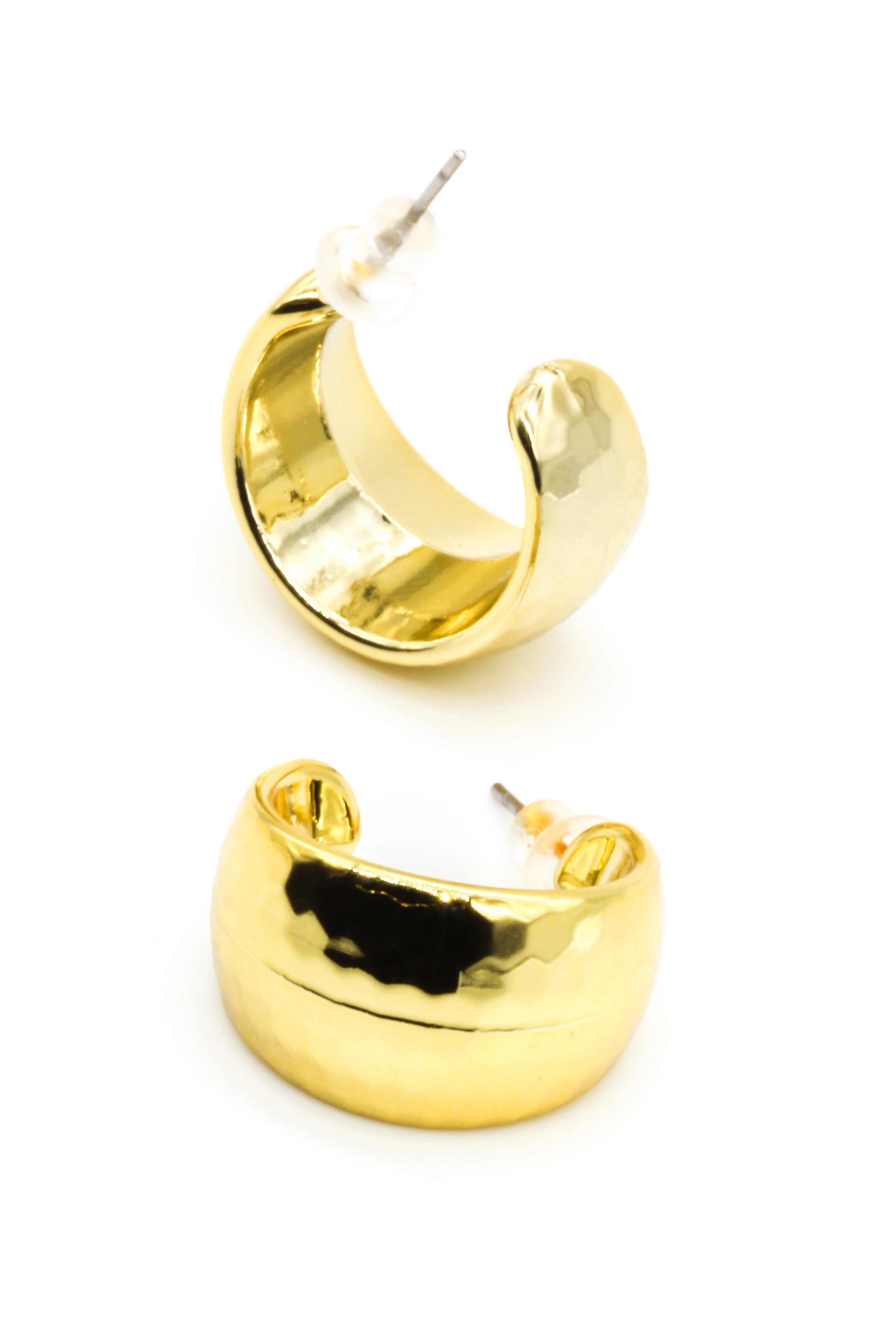 Petek Desenli Yarım Halka Küpe - Gold