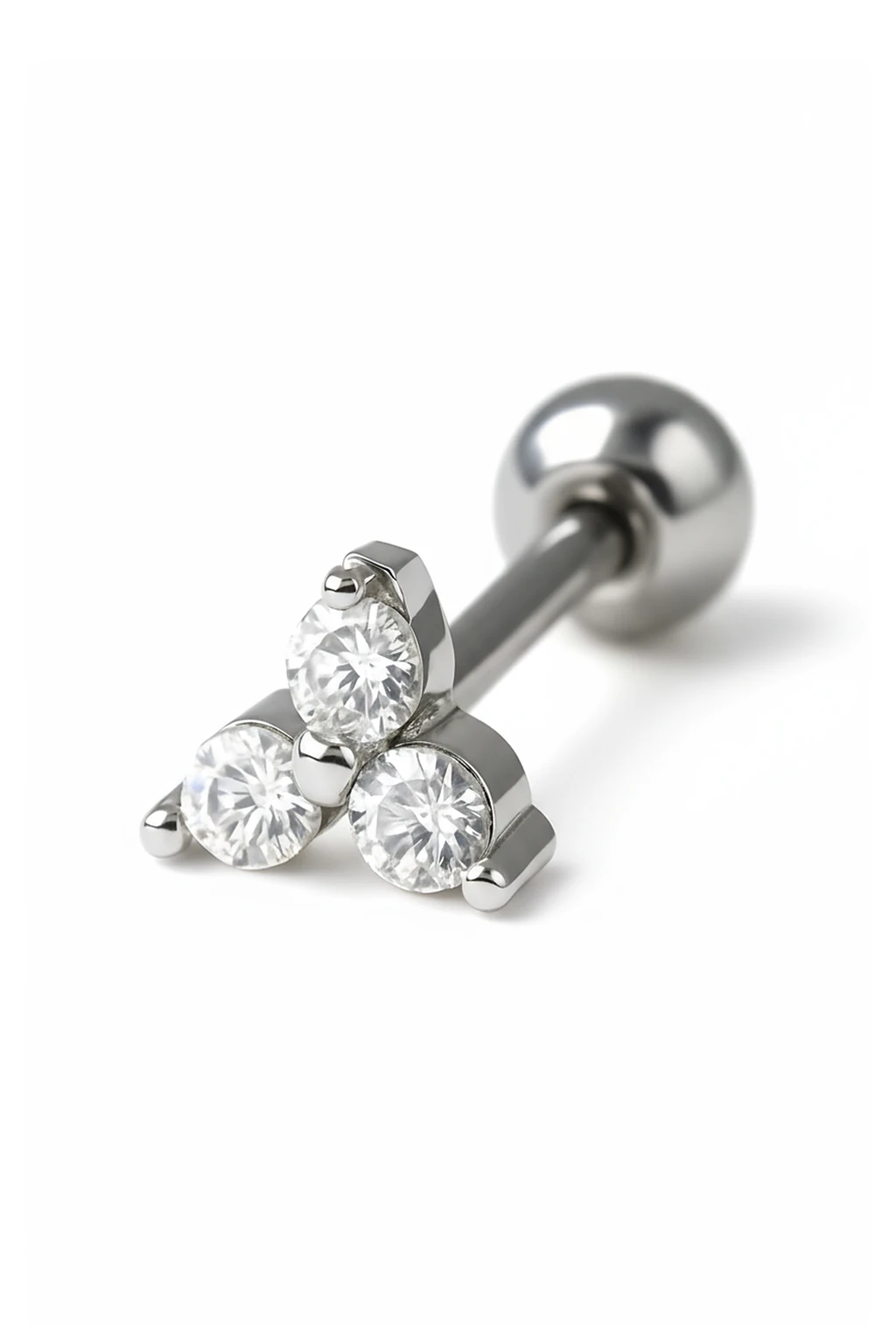 Zirkon Taşlı Tragus Küpe,Üç Taş Yapraklı Çiçek