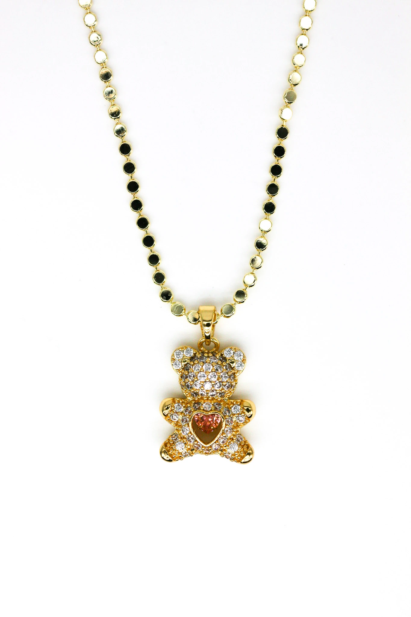 Zirkon Taşlı Pempe Kalpli Ayıcık Figürlü Zincir Kolye