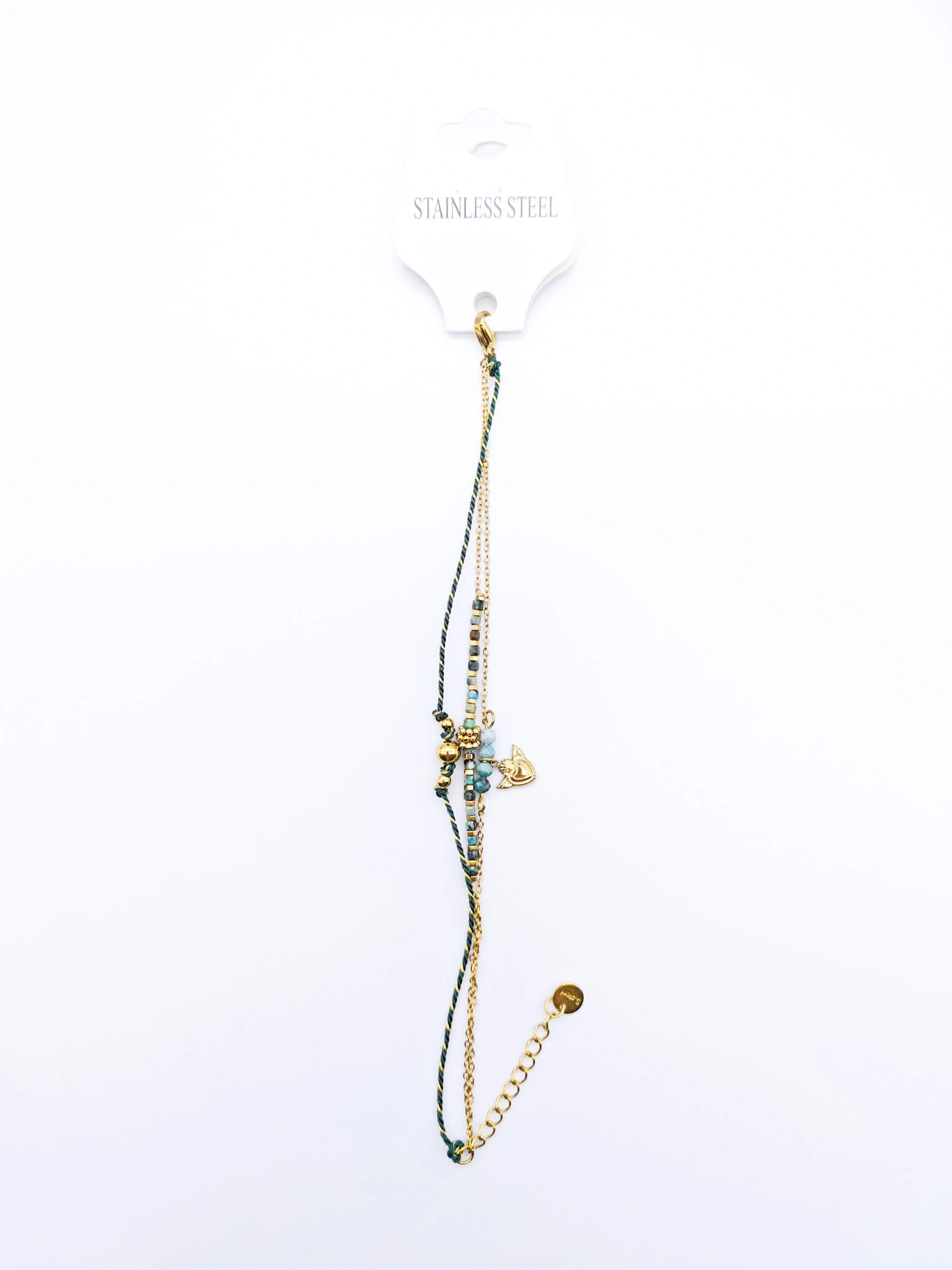 Çelik Kalpli,Doğal Taşlı Üçlü Kombin Bileklik