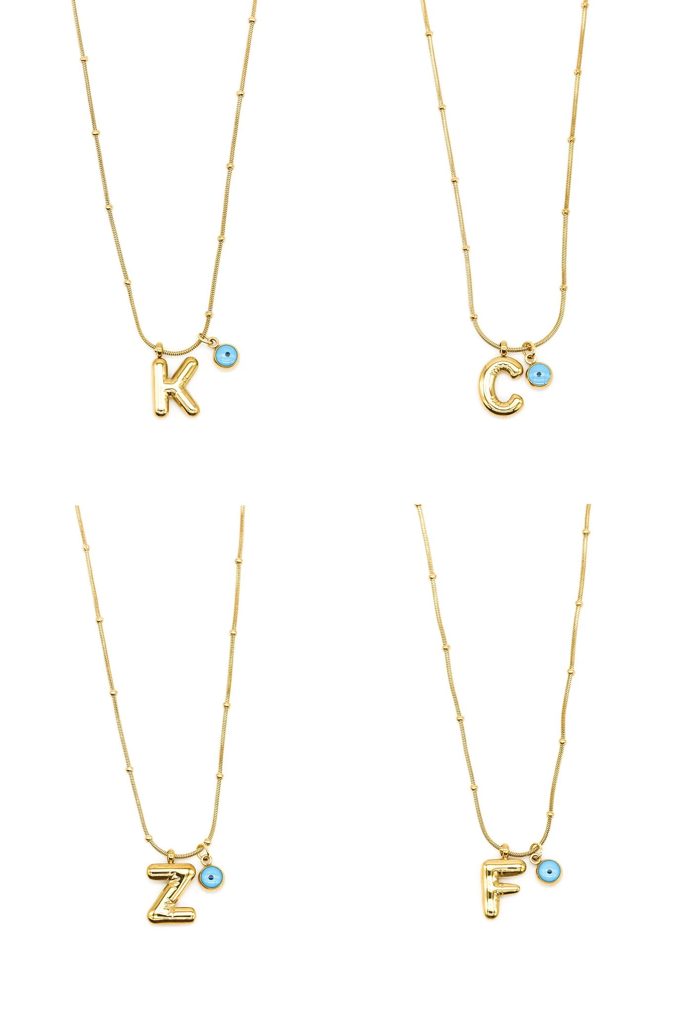 Çelik Göz Boncuklu Balon Harf Sicim Zincirli Kolye,24'lü Paket