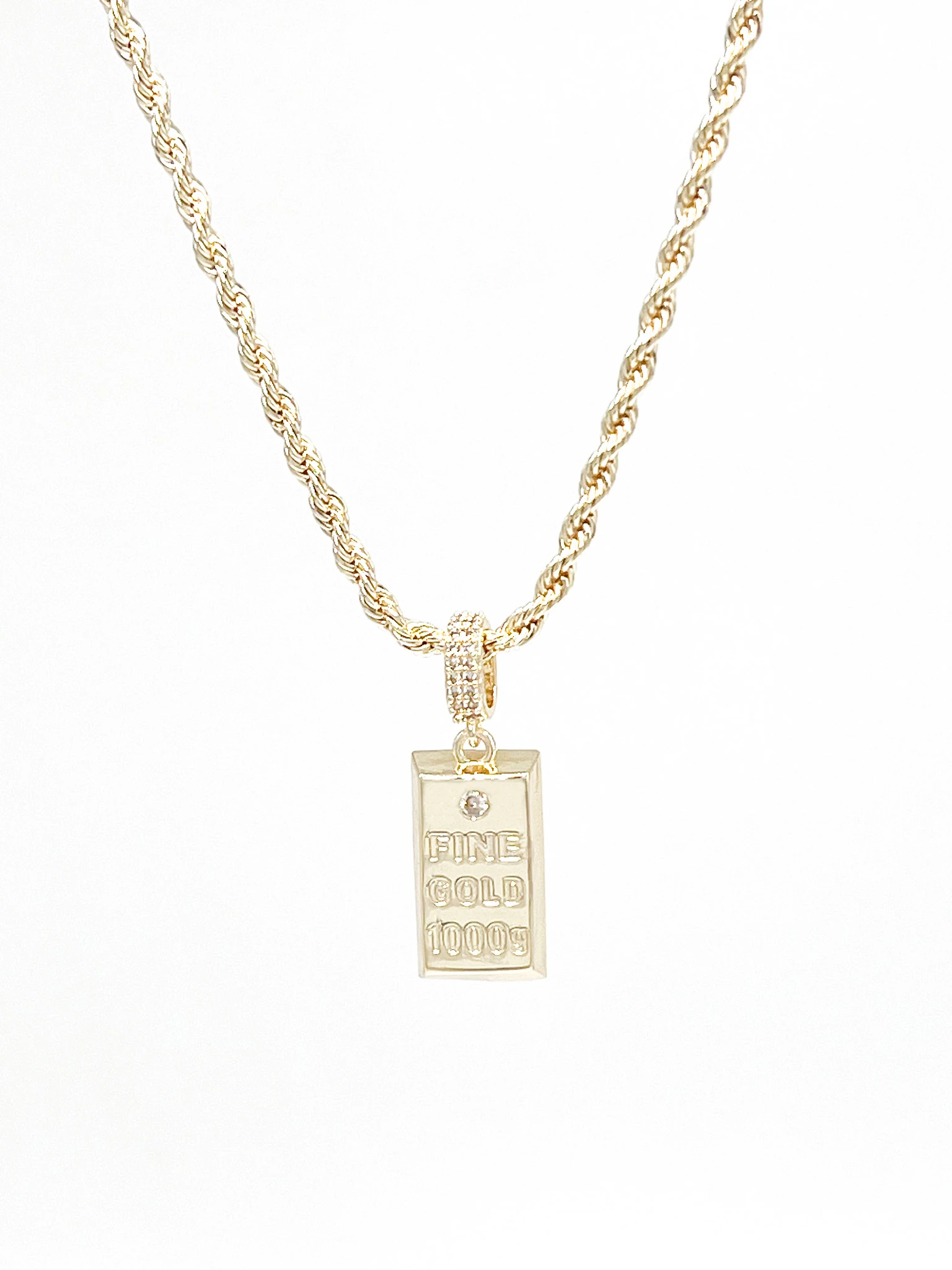 Zirkon Taşlı Külçe Altın Model Kolye Kalın Zincir