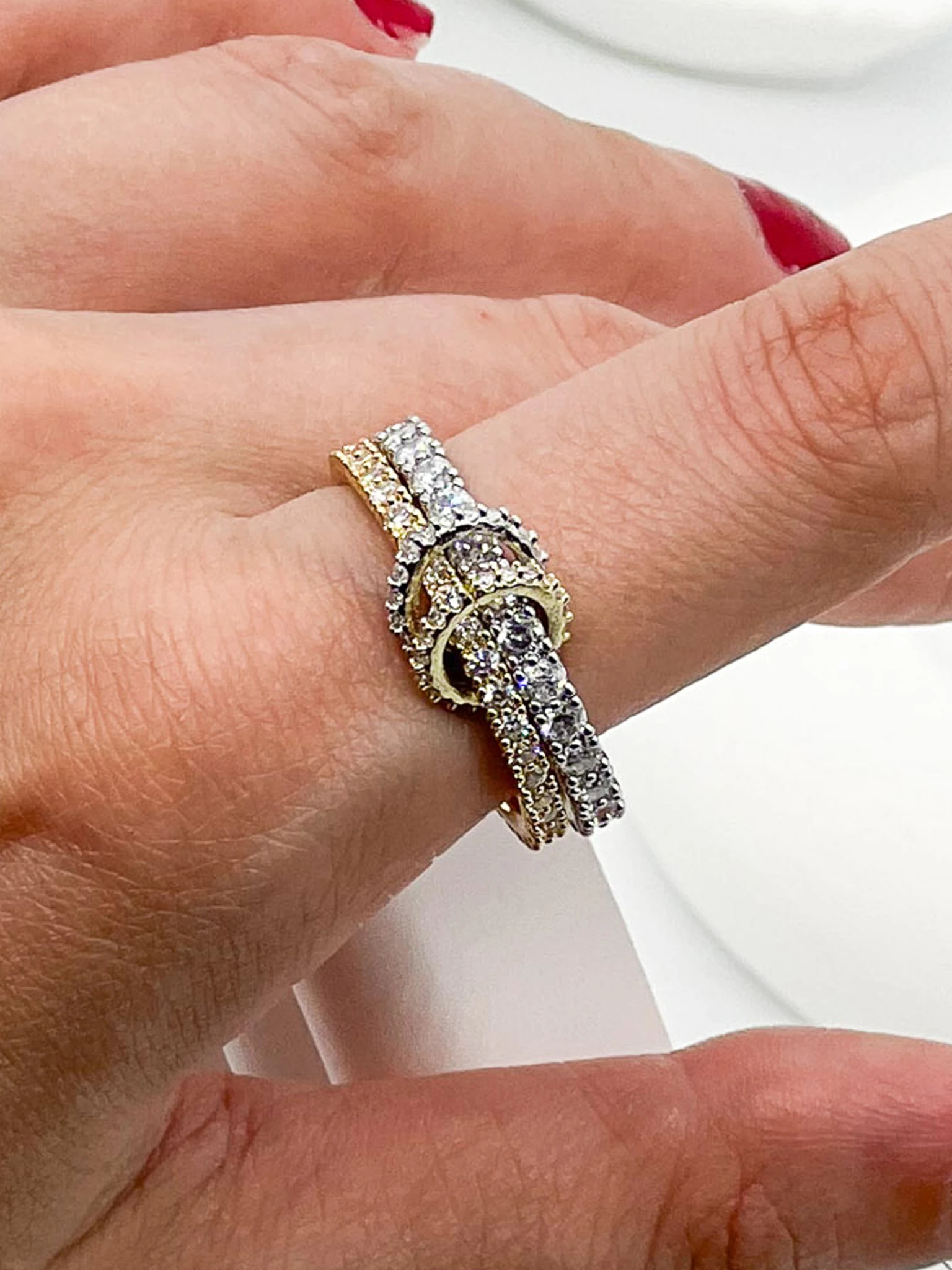 İkili Bağlı Halka Yüzük,Zirkon Taşlı,Mix Renk