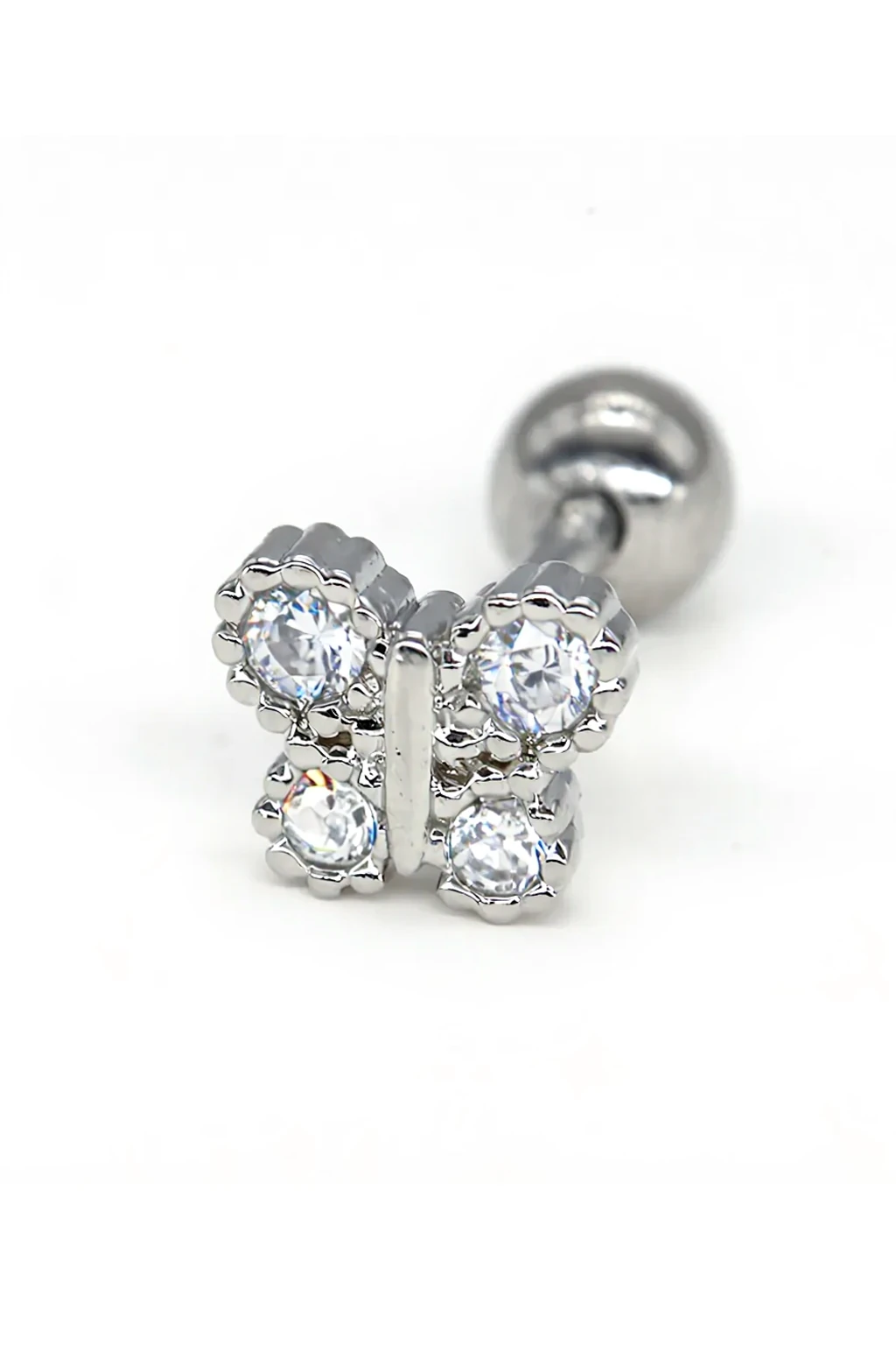 Zirkon Taşlı Tragus Küpe,Dört Taşlı Kelebek