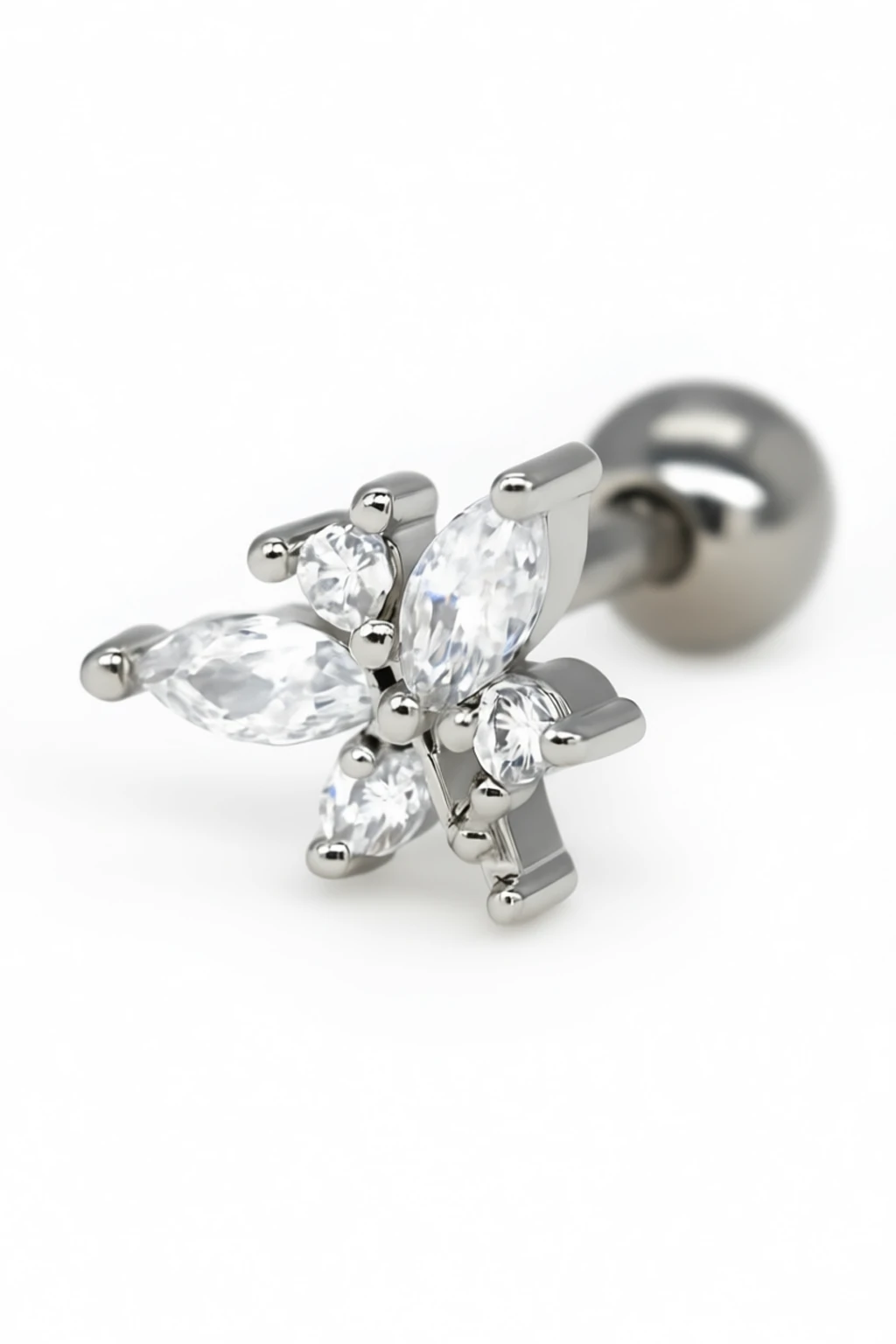 Zirkon Taşlı Tragus Küpe,Dört Taşlı Yusufçuk