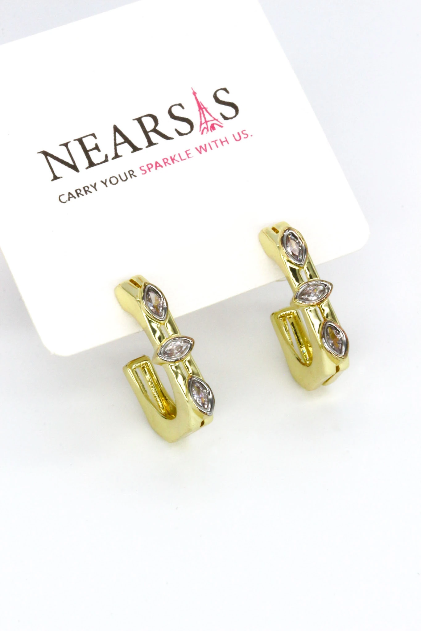 Üçlü Damla Taşlı Dörtgen Küpe