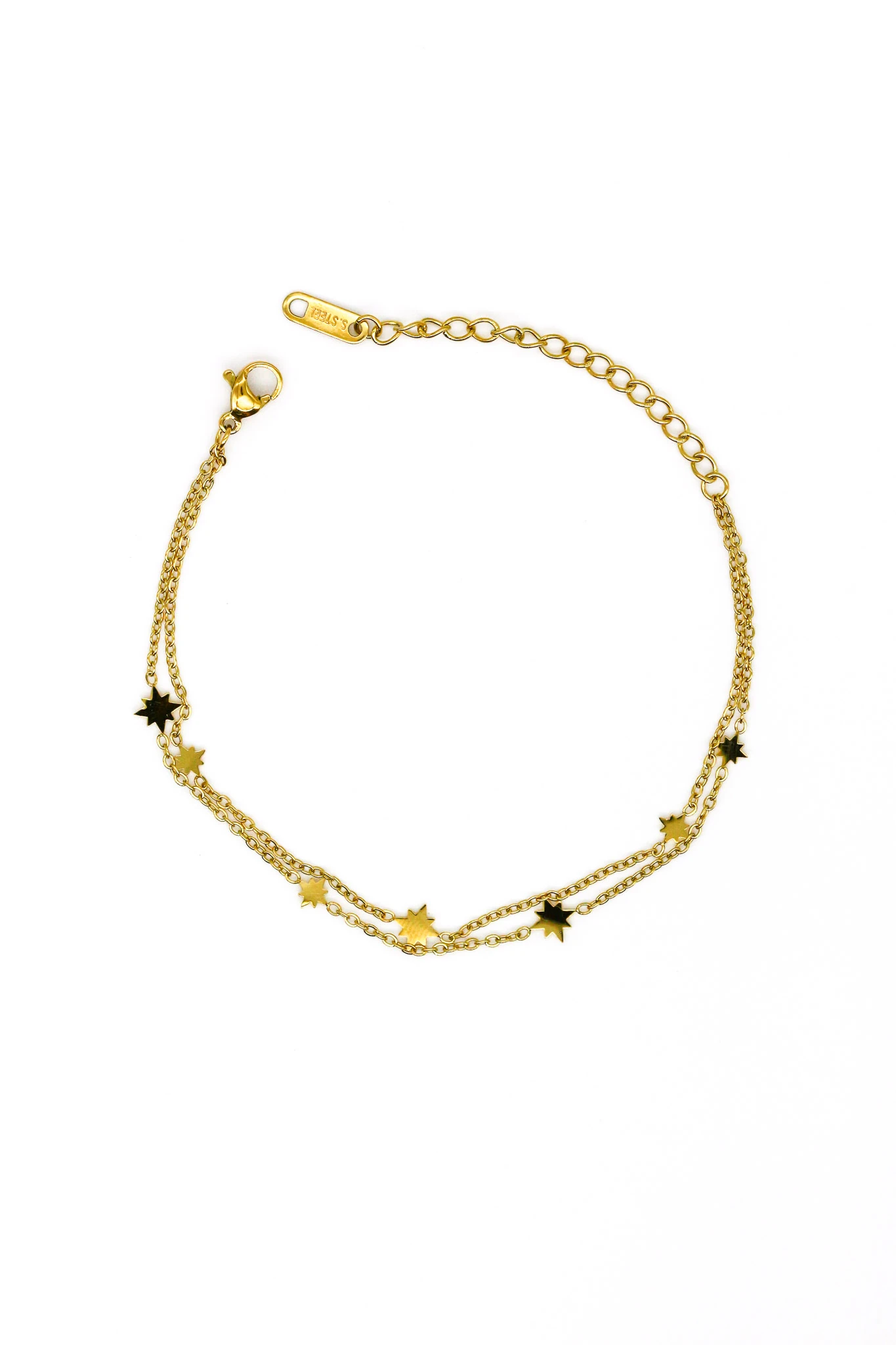 Çelik Kutup yıldızlı,İkili Kombin Zincir Bileklik - Gold