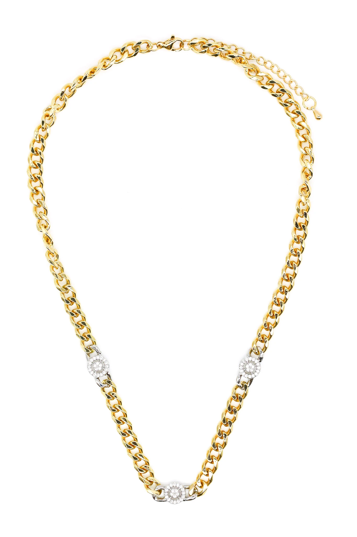 Çelik Zirkon Üçlü Öbek Taşlı Kalın Zincir Kolye