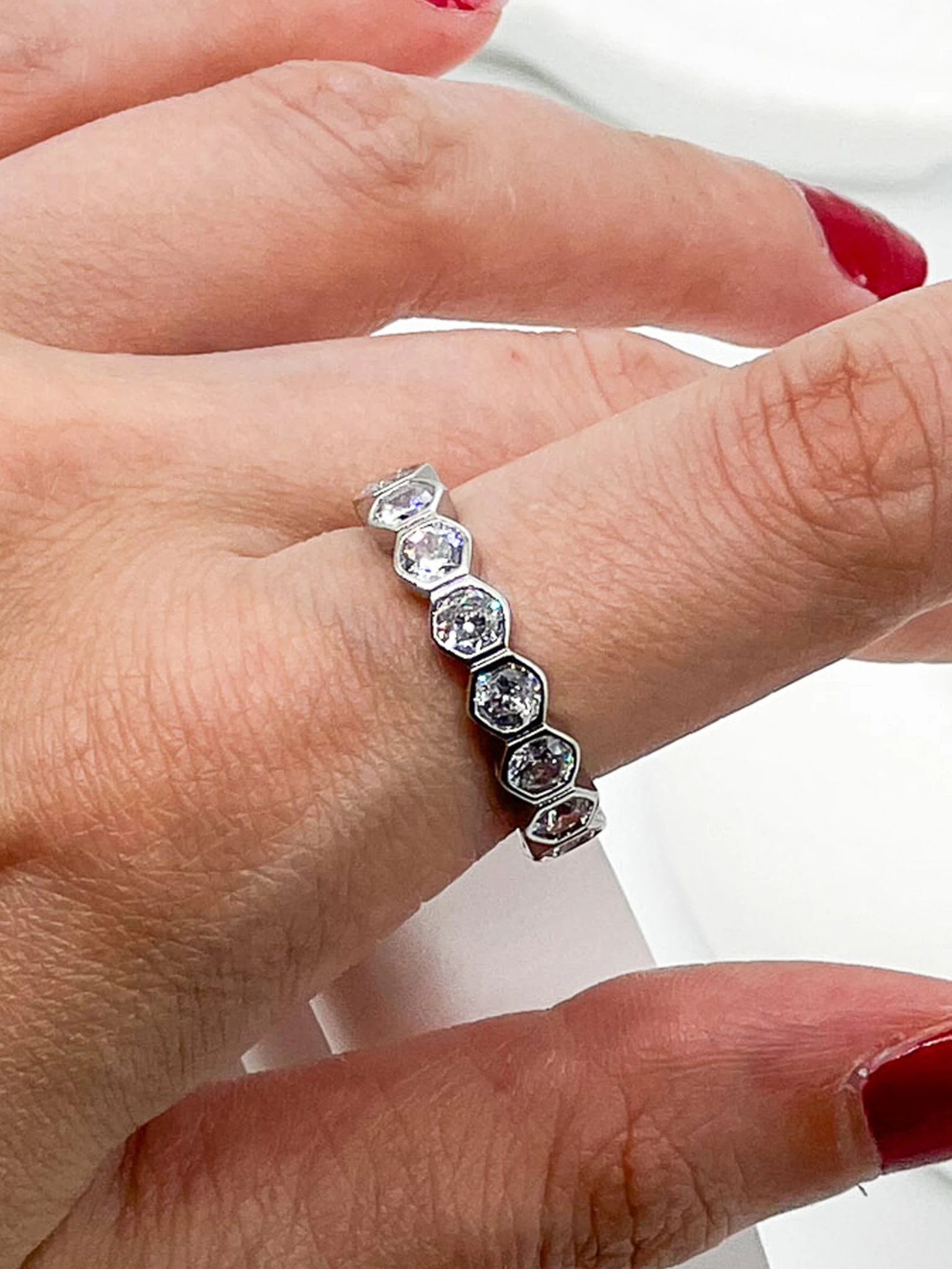 Ayarlanabilir Yüzük,Sıralı Zirkon Taşlı Petek - Silver