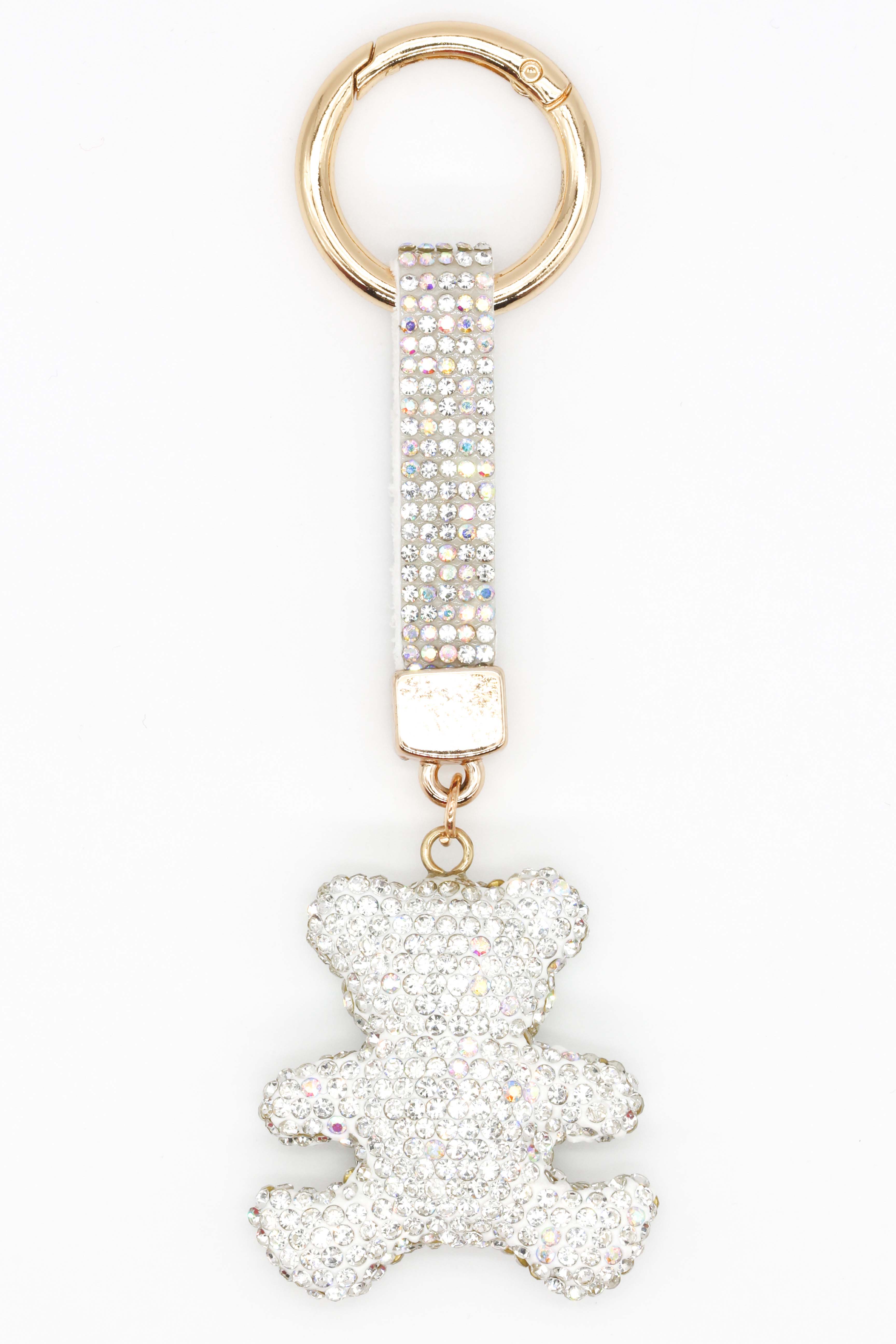 Taşlı Ayıcıklı Anahtarlık - Beyaz