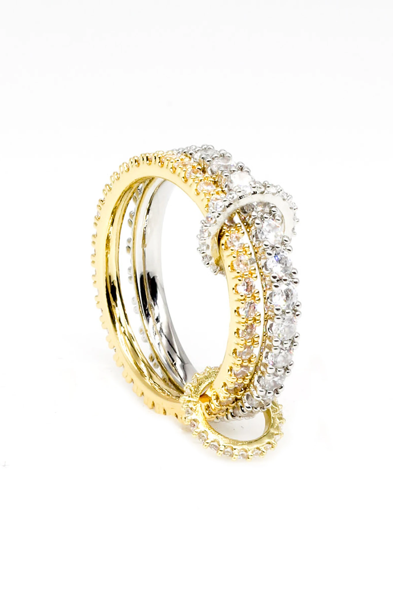 İkili Bağlı Halka Yüzük,Zirkon Taşlı,Mix Renk