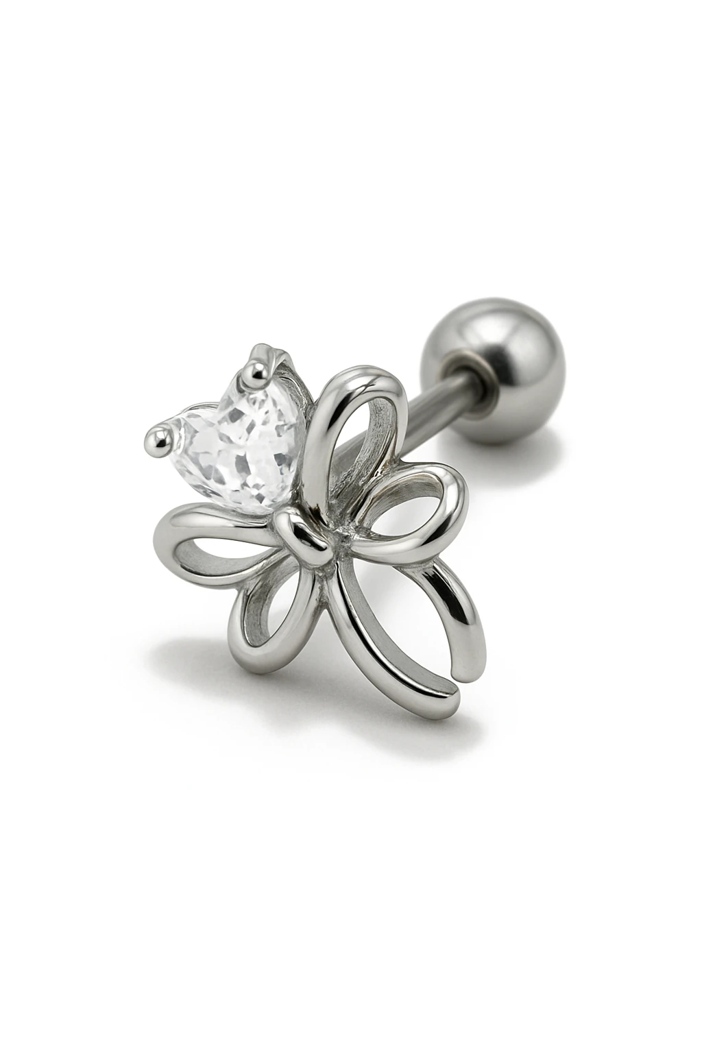 Zirkon Taşlı Tragus Küpe,Tektaşlı Fiyonglu