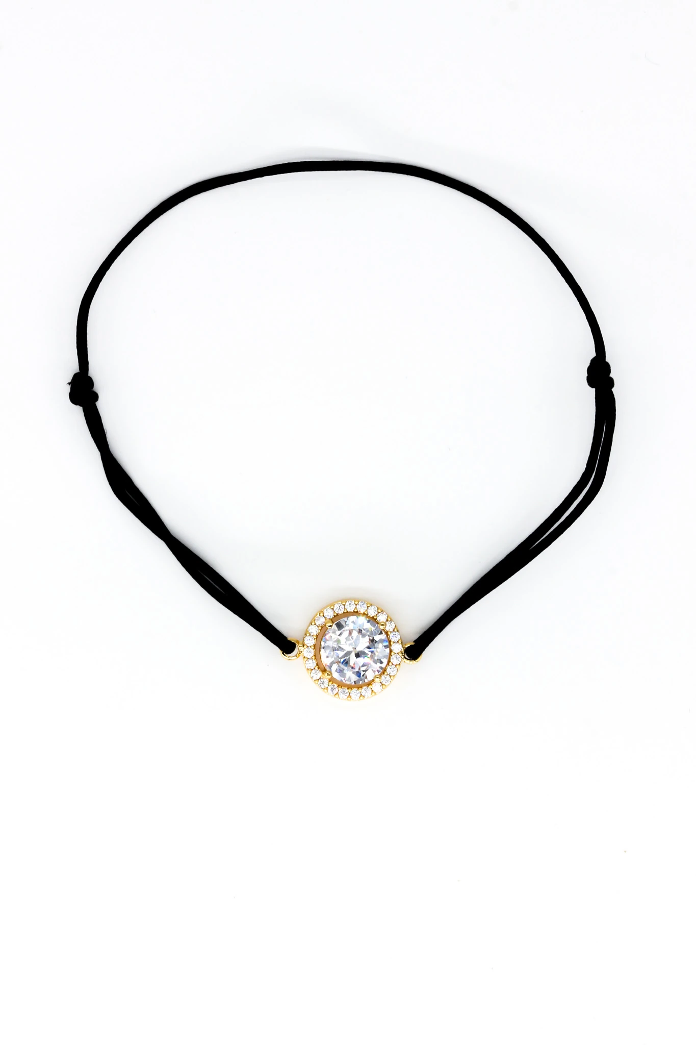 Siyah İpli Asansör Bileklik,Zirkon Büyük Tek Taşlı