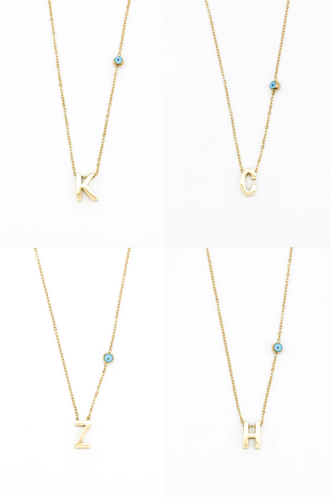 Çelik Göz Boncuklu Düz Harf Kolye,24'lü Paket