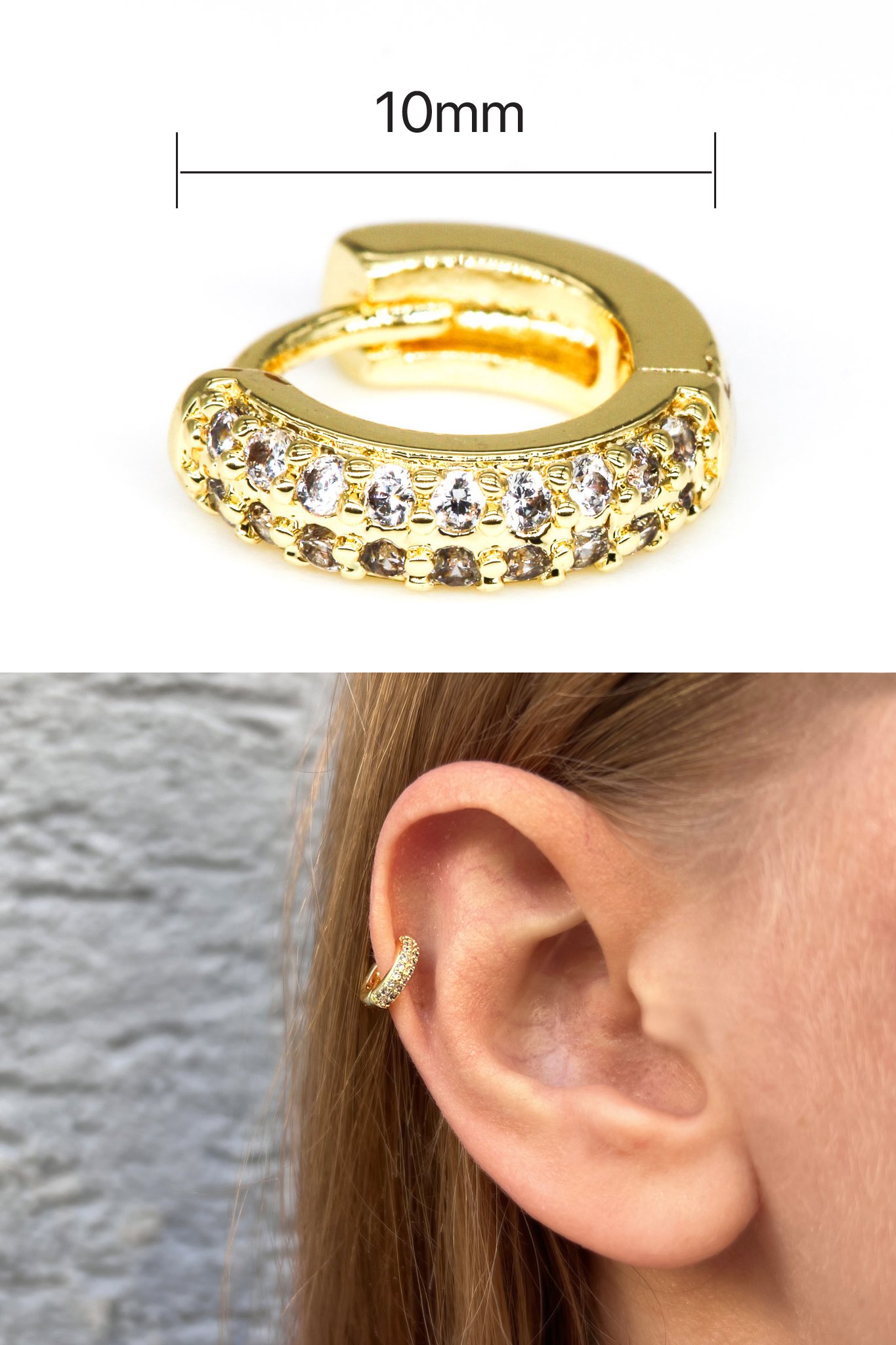 Zirkon Taşlı Tragus Küpe,Mini İki Sıra Taşlı
