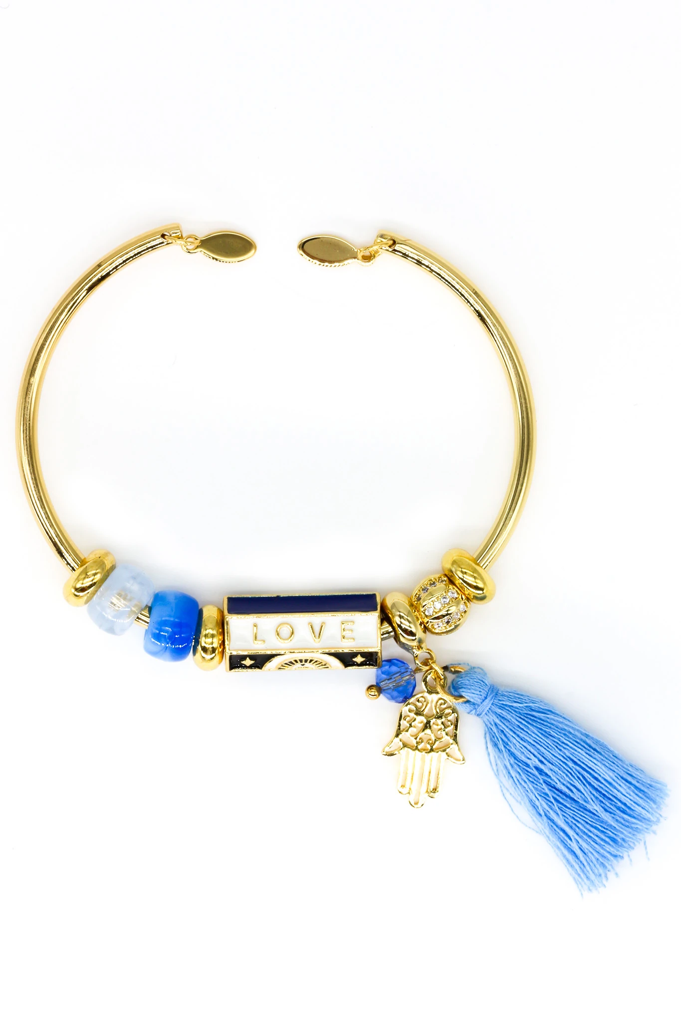 Kelepçe Charm Bileklik,Mavi Püsküllü,Beyaz,Love