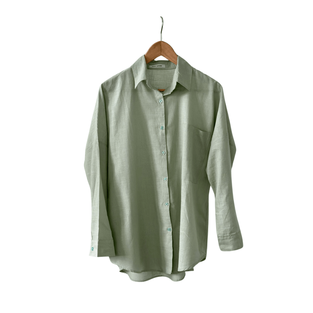 mint yeşil keten oversize gömlek