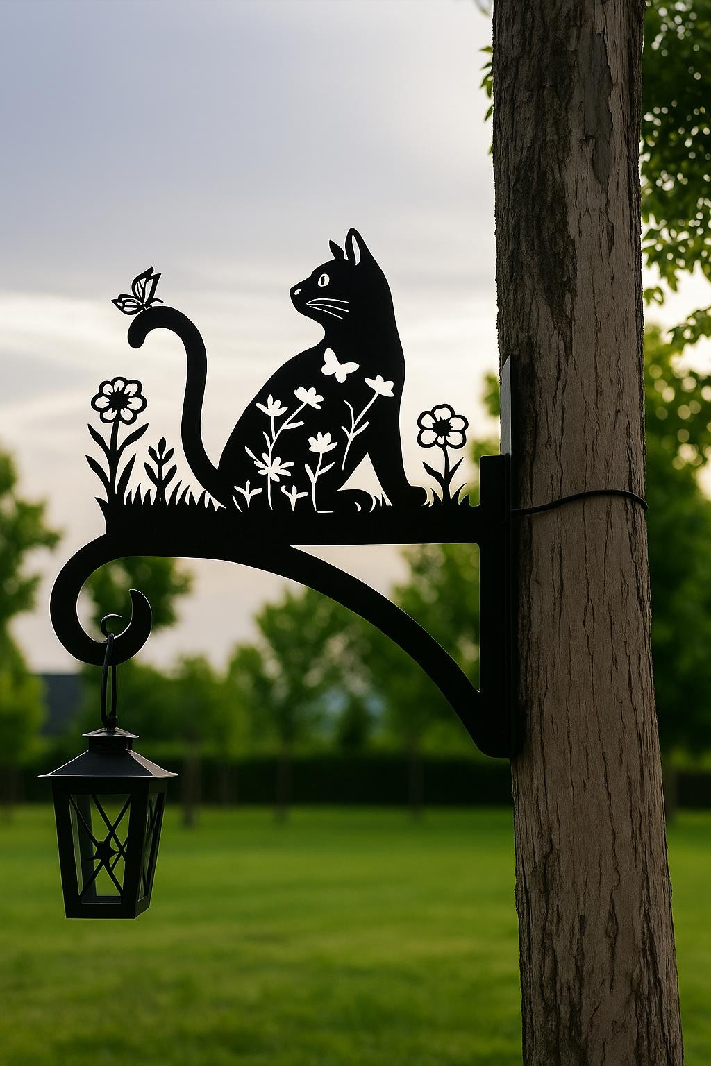 Kedi ve Çiçekleri Figürlü Metal Çiçeklik Askı Demiri