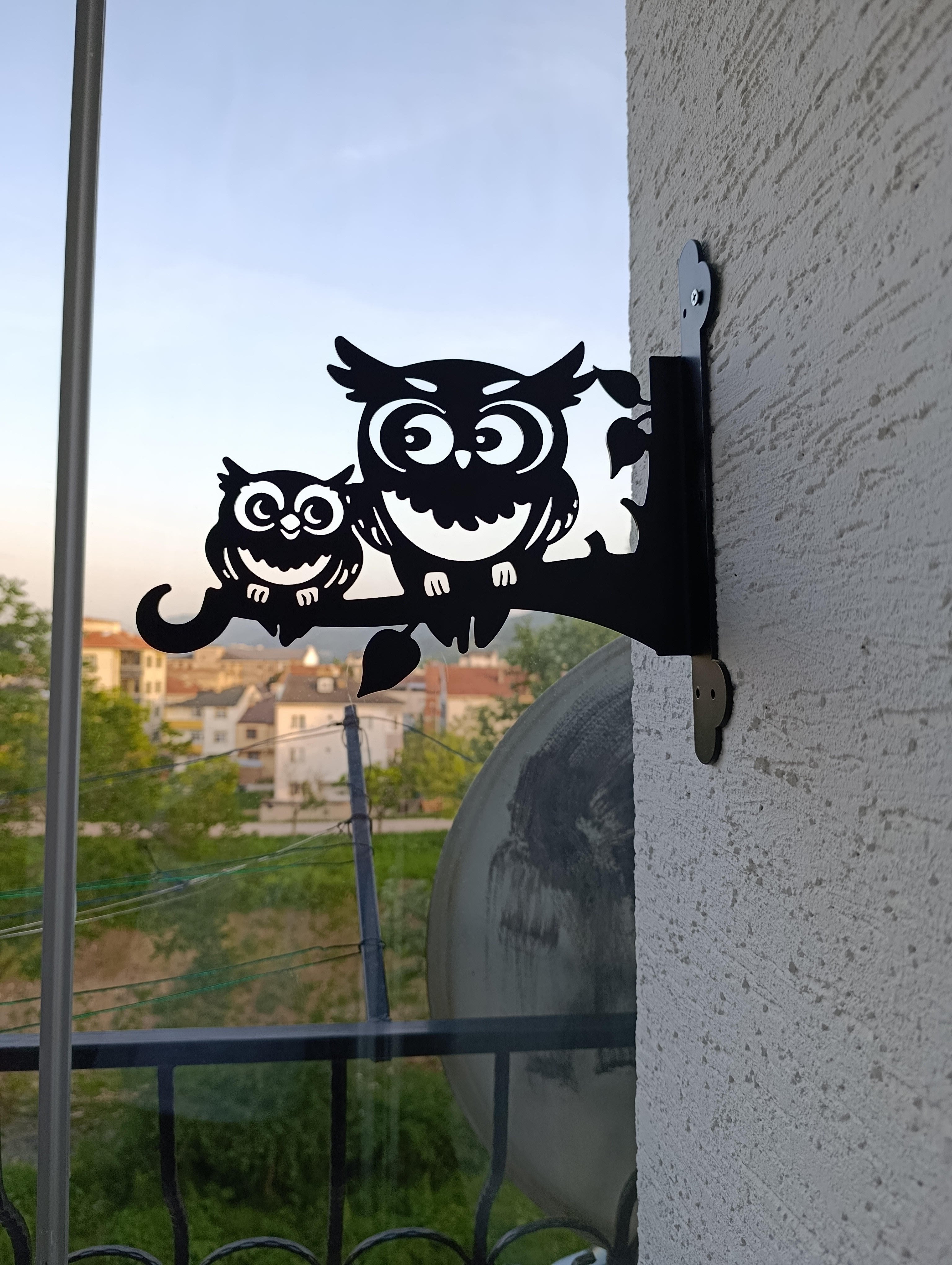 Baykuşlar Figürlü Metal Çiçeklik Askı Demiri