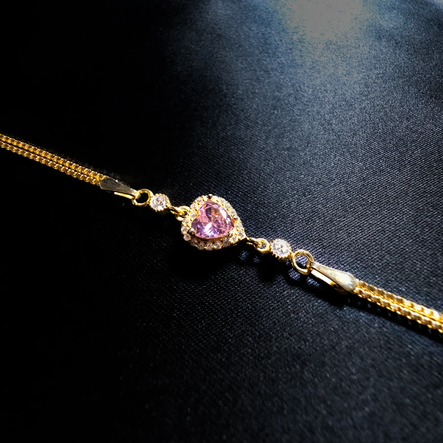 Bella Gümüş Bileklik – 925 Ayar Gümüş | Pembe Kalp Taşlı Tasarım main variant image