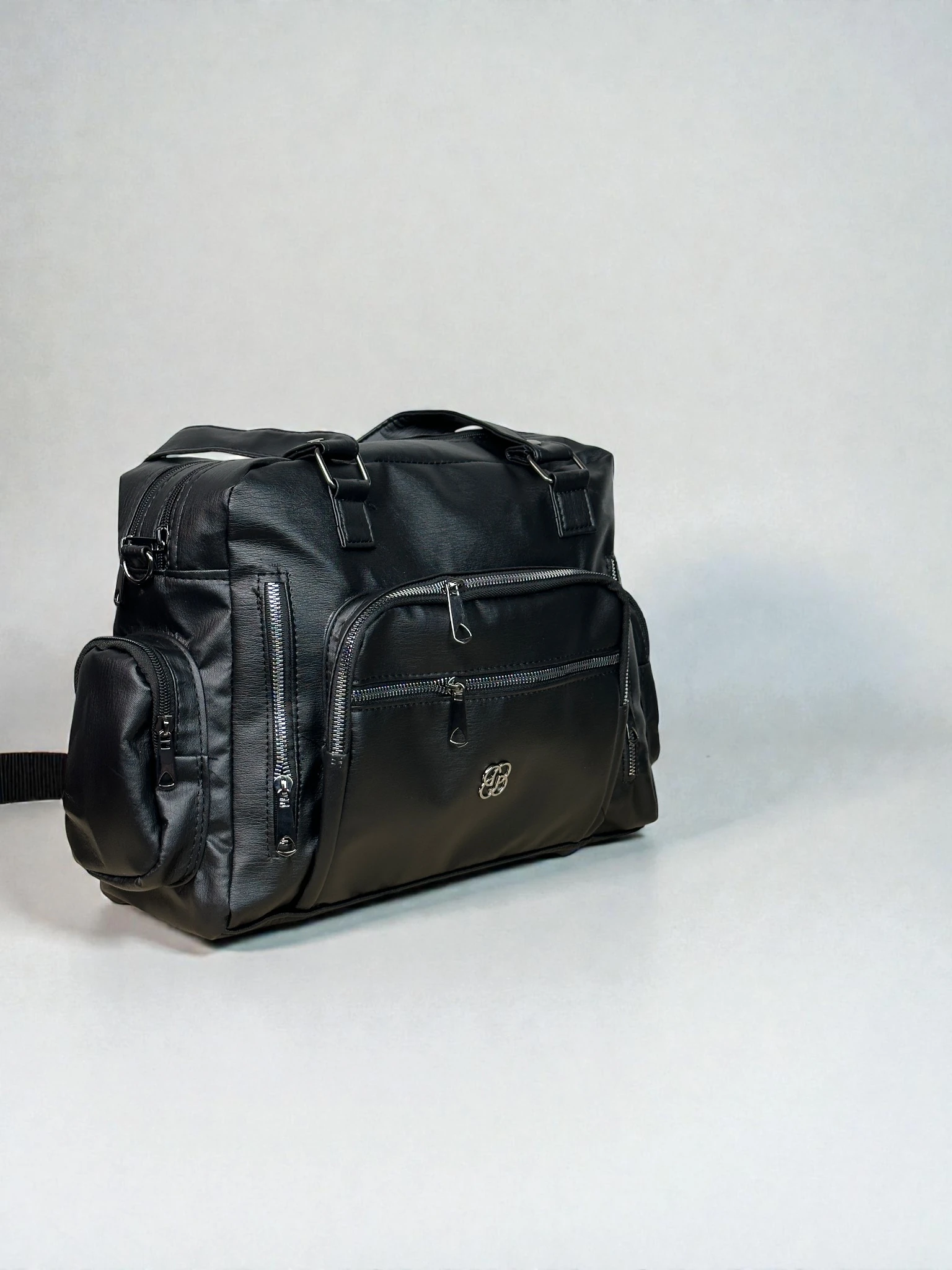  Kadın Siyah Yıkama Vegan Deri Çok Gözlü Omuz Ve Kol Çantası LGO01