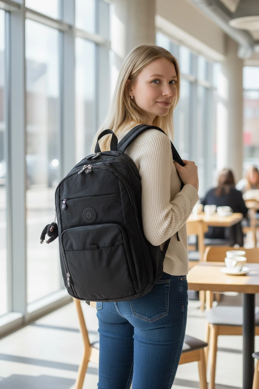 Unisex Krinkıl Su Geçirmez Kumaş Büyük Boy Çok Gözlü Okul Ve Seyahat Sırt Çantası 201