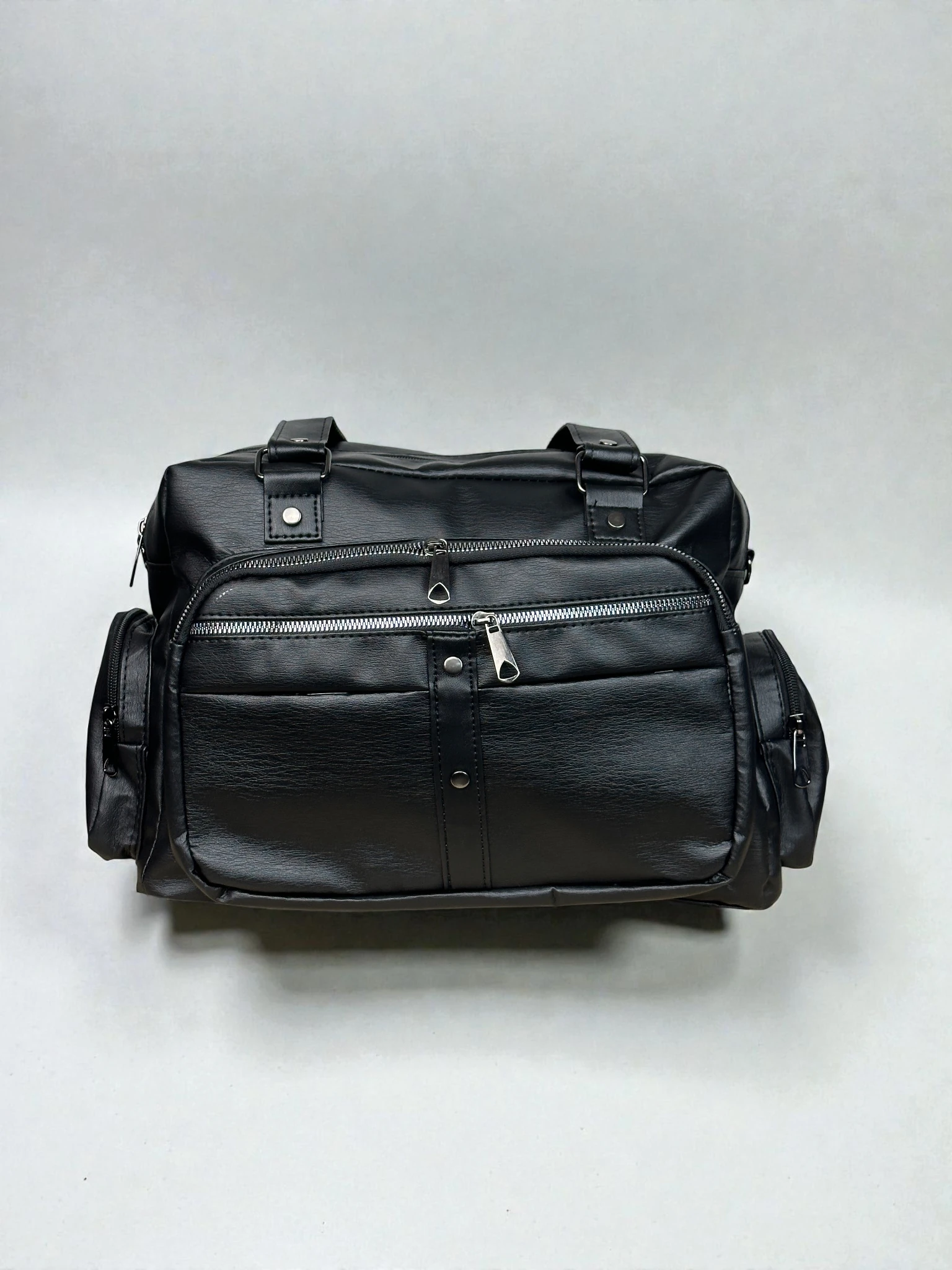 Kadın Suni Deri Siyah Çok Bölmeli Büyük Maxi Boy Omuz Çantası TRK01