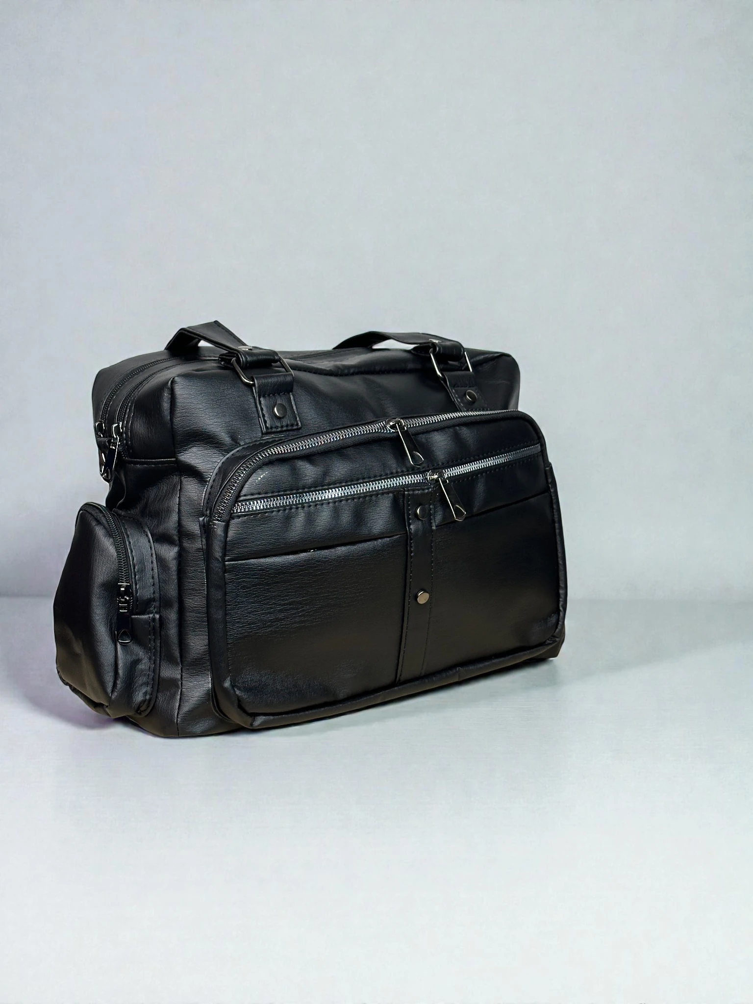 Kadın Suni Deri Siyah Çok Bölmeli Büyük Maxi Boy Omuz Çantası TRK01