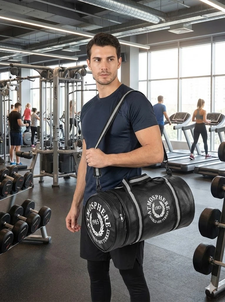 Silindir Spor Ve Seyahat Çantası Vegan Deri 1. Kalite Uniseks, Parlak Su Geçirmez Deri Kumaş