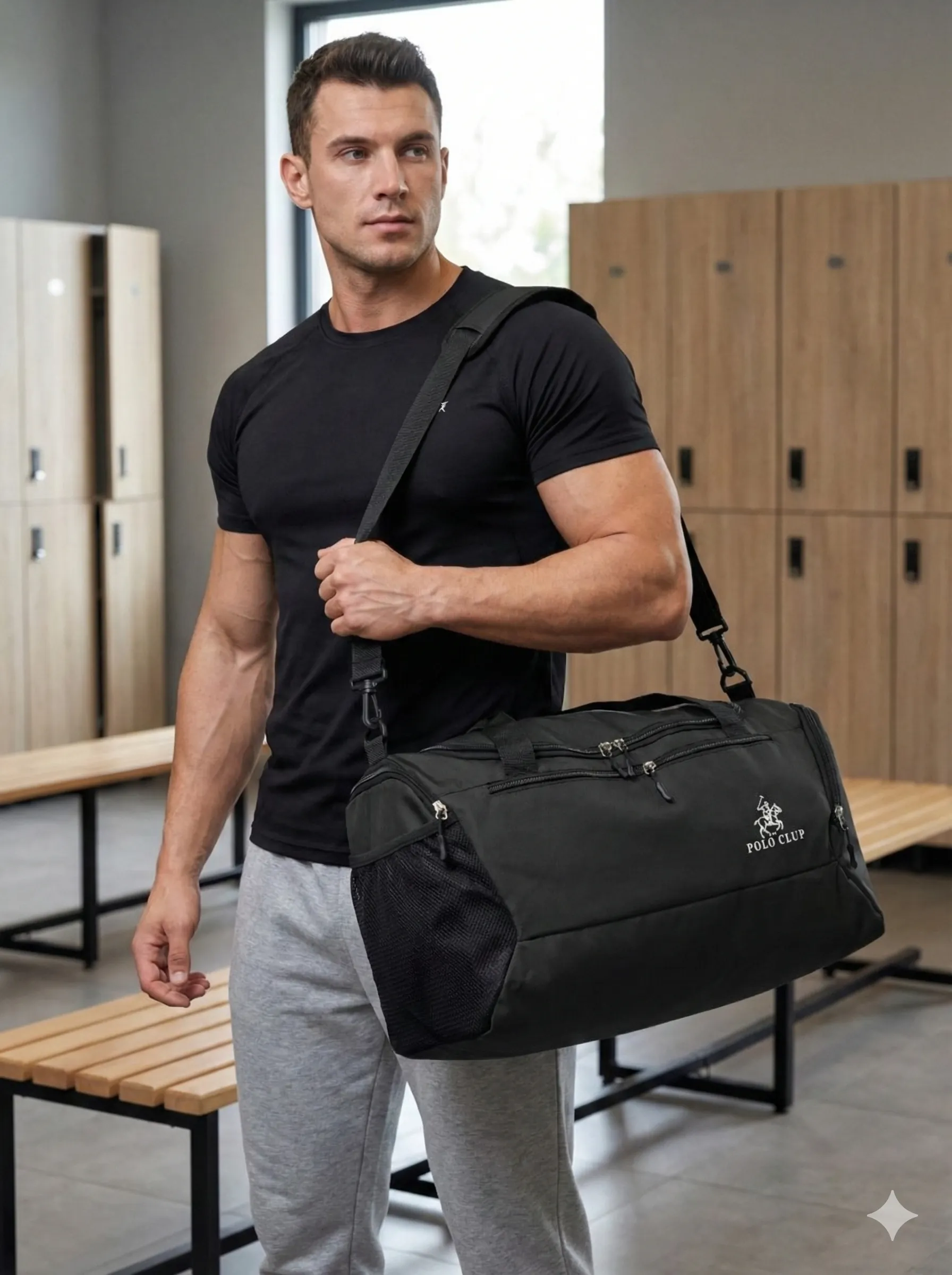 Unisex Polo Fitness Spor Çantası Önü Cepli Ayakkabı Bölmeli Geniş Hacimli Seyahat Antrenman Konforlu çanta LXPOLO