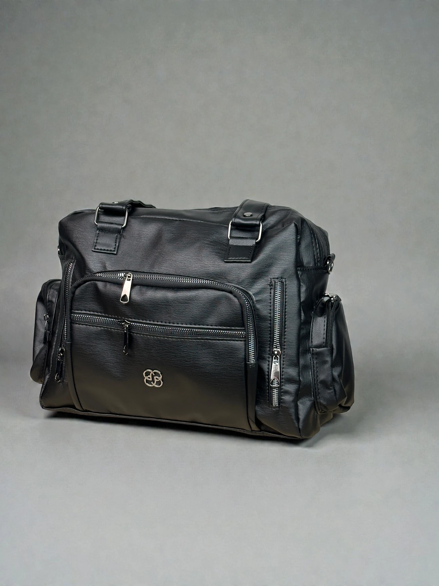  Kadın Siyah Yıkama Vegan Deri Çok Gözlü Omuz Ve Kol Çantası LGO01