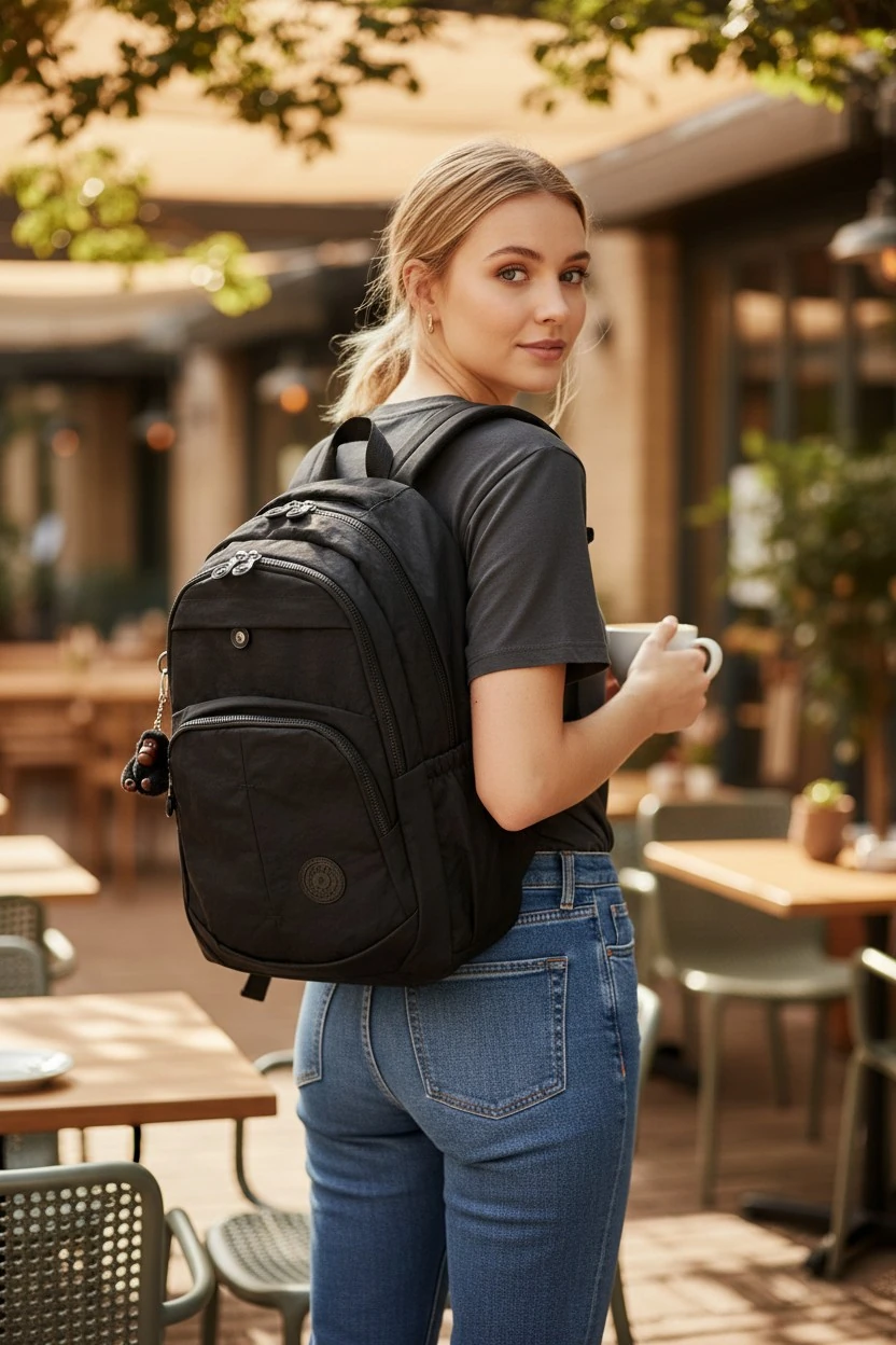 Unisex Krinkıl Su Geçirmez Kumaş Büyük Boy Çok Gözlü Okul Ve Seyahat Sırt Çantası 204